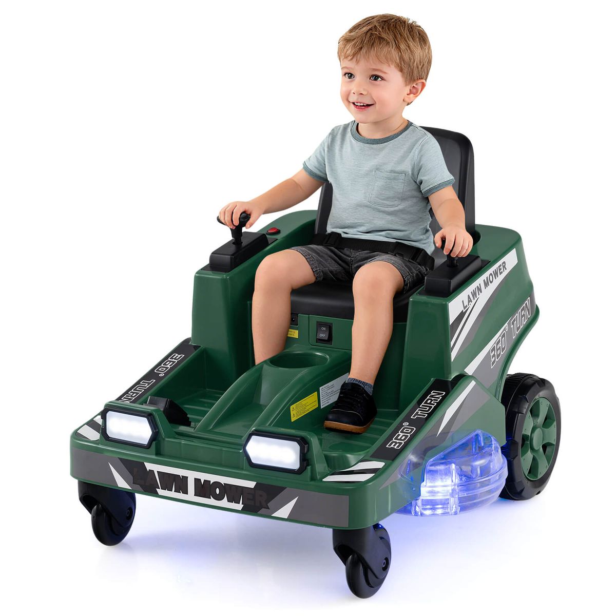 Photos - Kids Electric Ride-on Costway 12V Ride-On Lawn Mower with Dual Control Sticks and LED Lights - Green HCST11001 