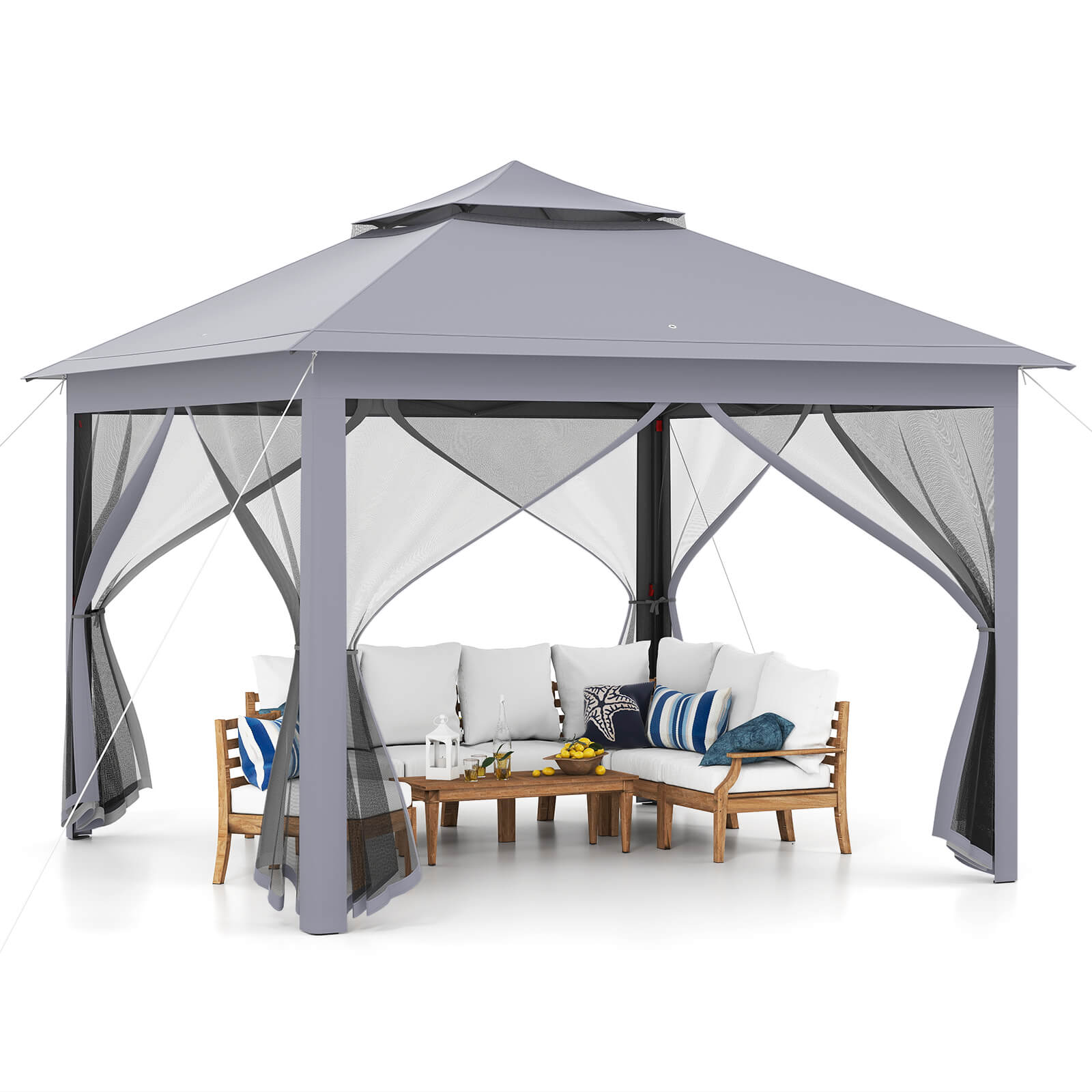 Photos - Garden Furniture Costway 11 x 11-Foot 2-Tier Pop-up Canopy with Carrying Bag - Gazebo Tent-Gray HCST12173 