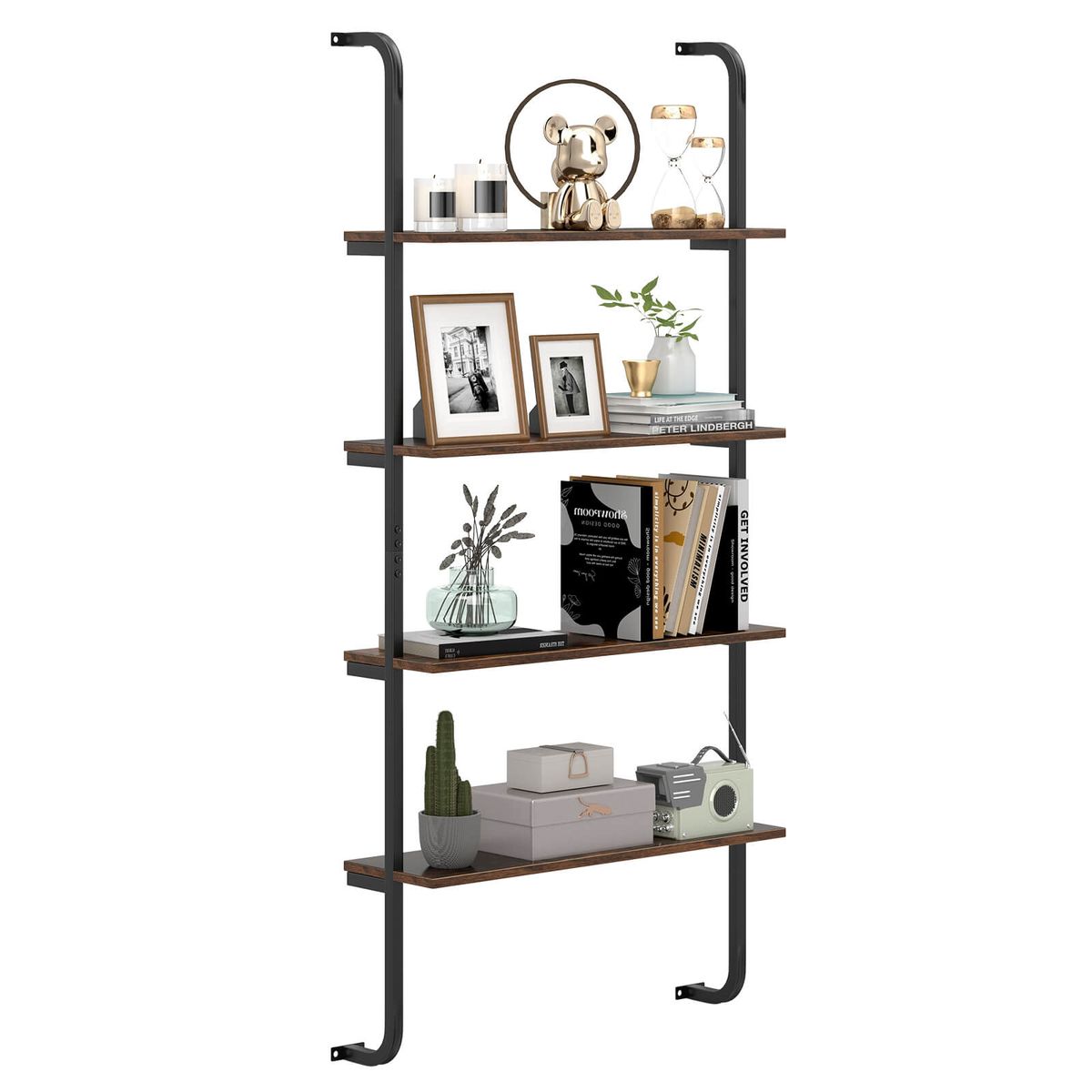 Photos - Wall Shelf Costway 4-Tier Wall-Mounted Ladder Shelf with Heavy-Duty Metal Frame - Ladder Shelf-1PCS HCST05886 