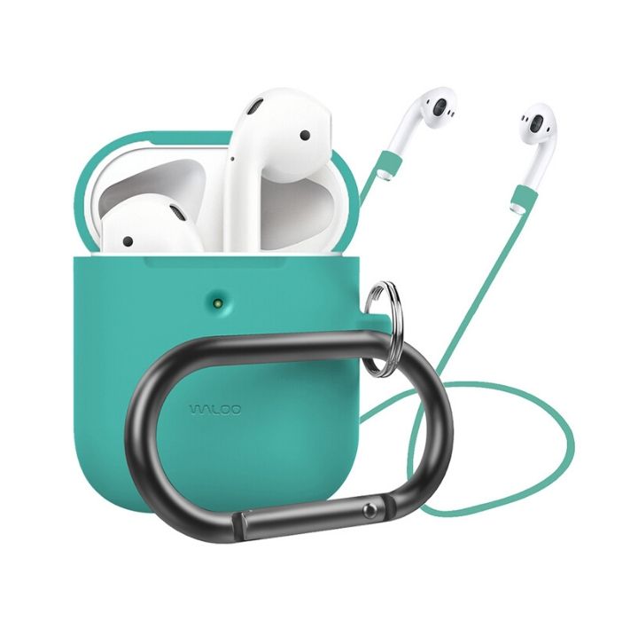 Photos - Headphones Waloo Premium Silicone Case Cover and Strap for AirPods 1 & 2 - Aqua AIRPO
