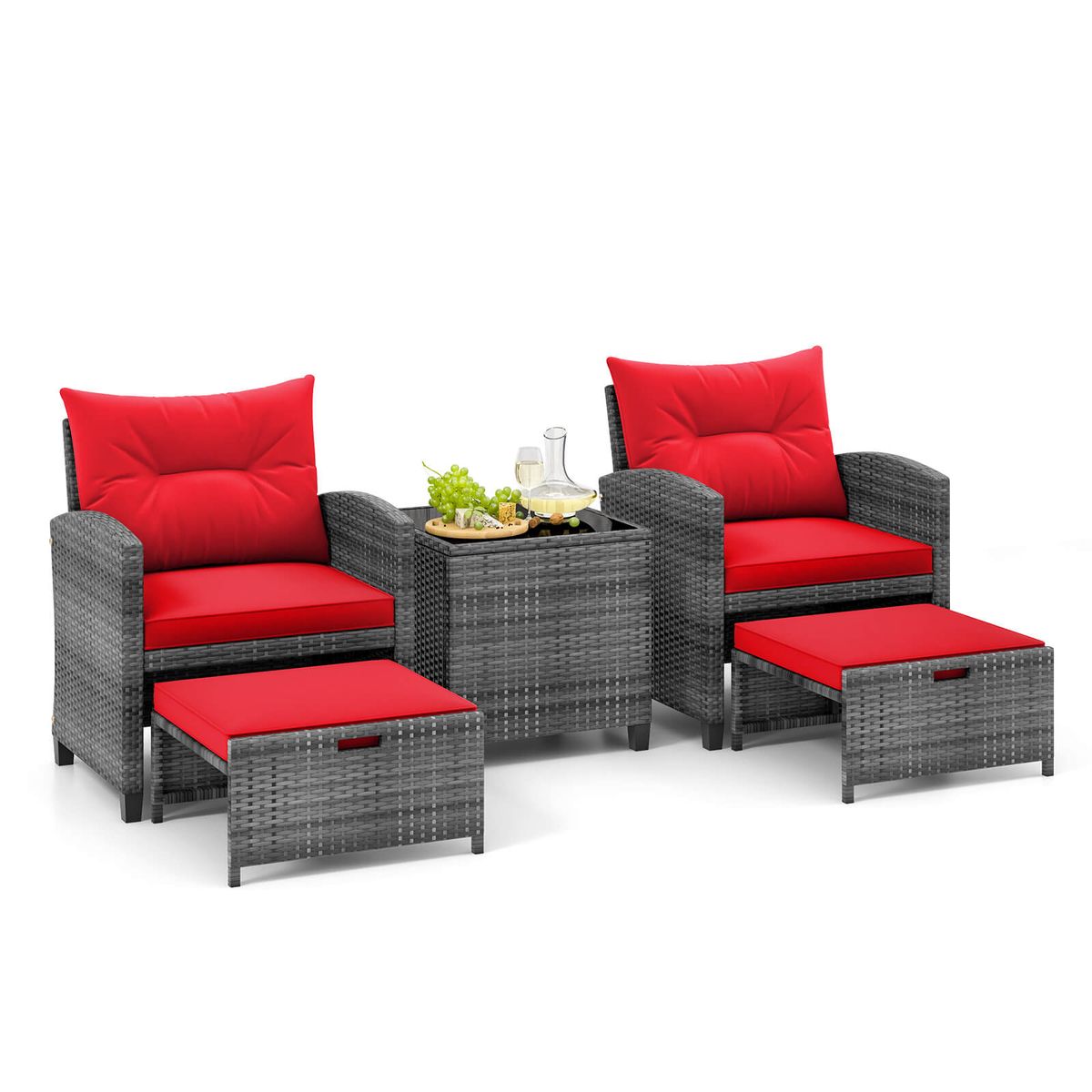 Photos - Garden Furniture Costway Patio Rattan Furniture  - Red + Mix Gray HWM000252 (5 Piece Set)