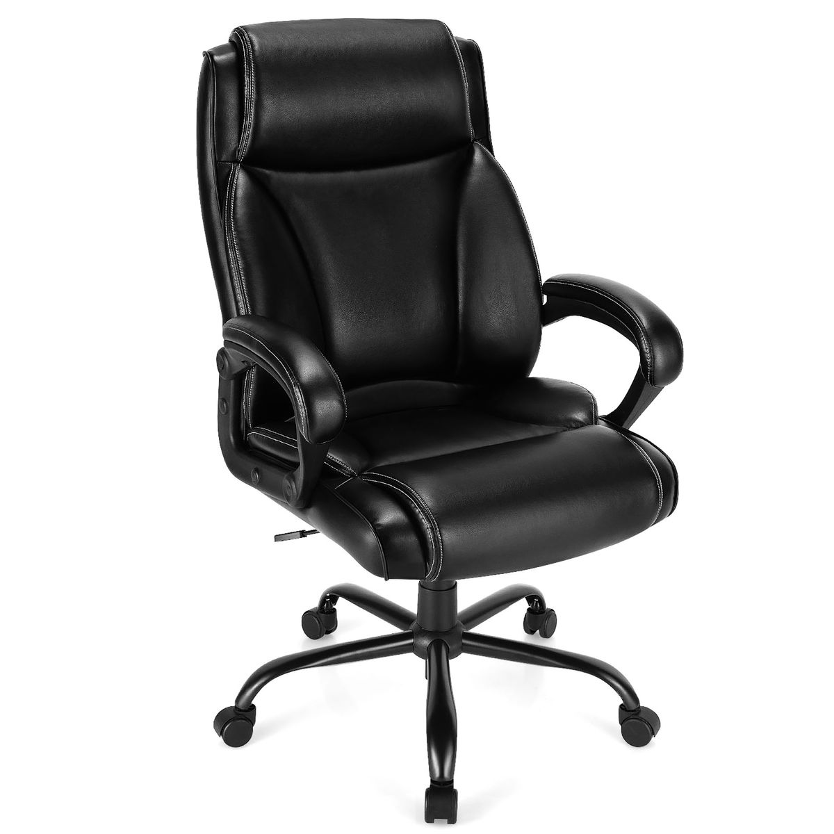 Photos - Computer Chair Costway Big & Tall Adjustable High Back Leather Office Chair - Office Chair-Black HW66728