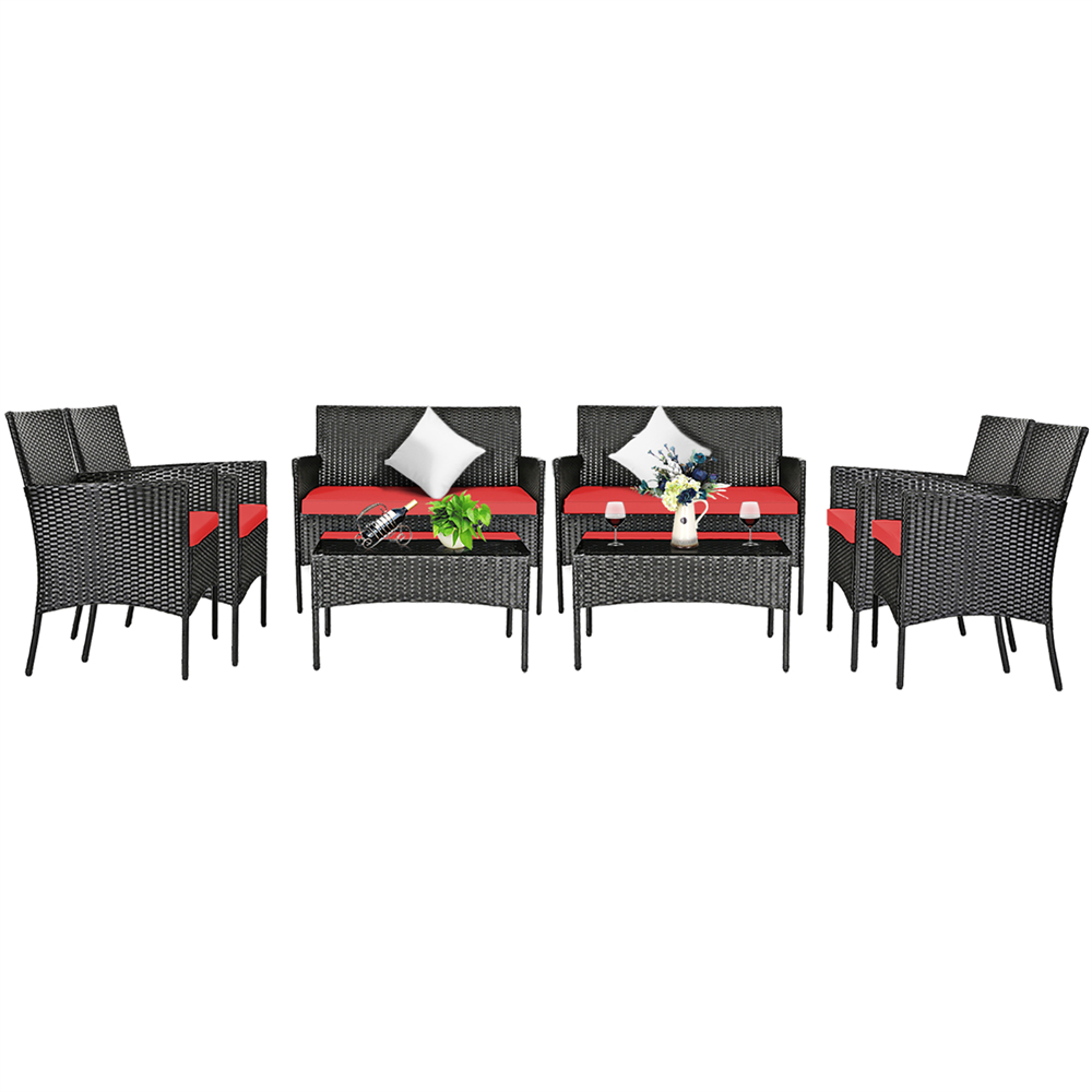 Photos - Garden Furniture Goplus Rattan Outdoor 8-Piece Beige Cushion Patio Set - Patio Rattan RE 2*HW65357RE 