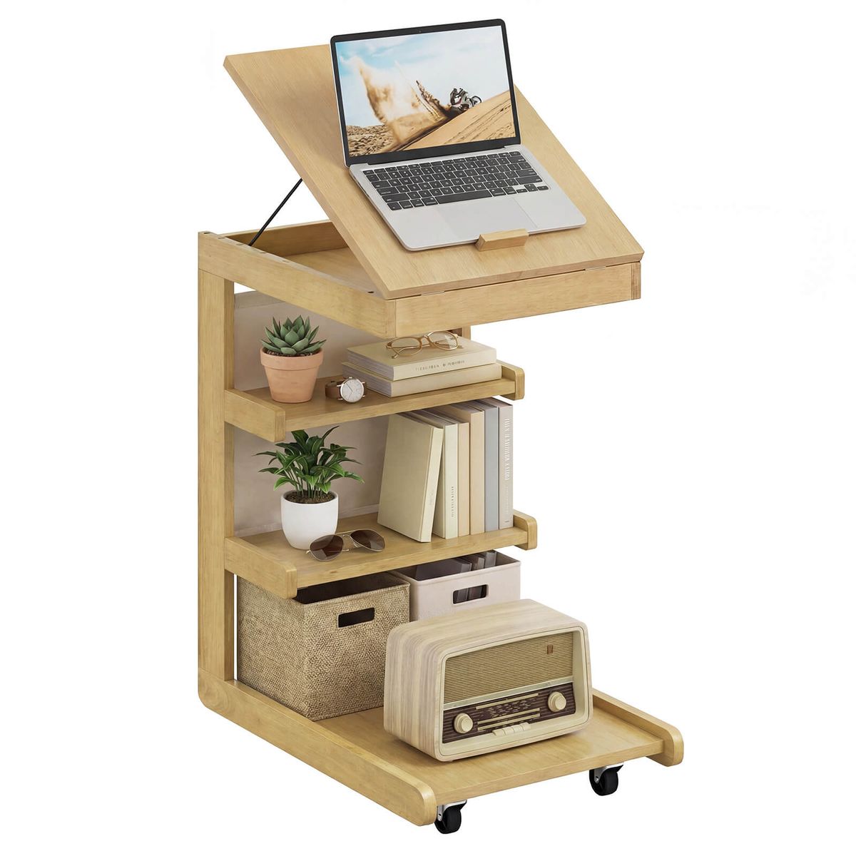 Photos - Coffee Table Costway C-Shaped End Table with Adjustable Desktop  - Natural-1 HCST12420 (1- or 2-Pack)