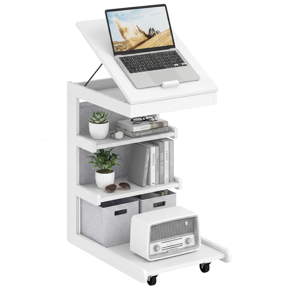 Photos - Coffee Table Costway C-Shaped End Table with Adjustable Desktop  - White-1 HCST12421 (1- or 2-Pack)