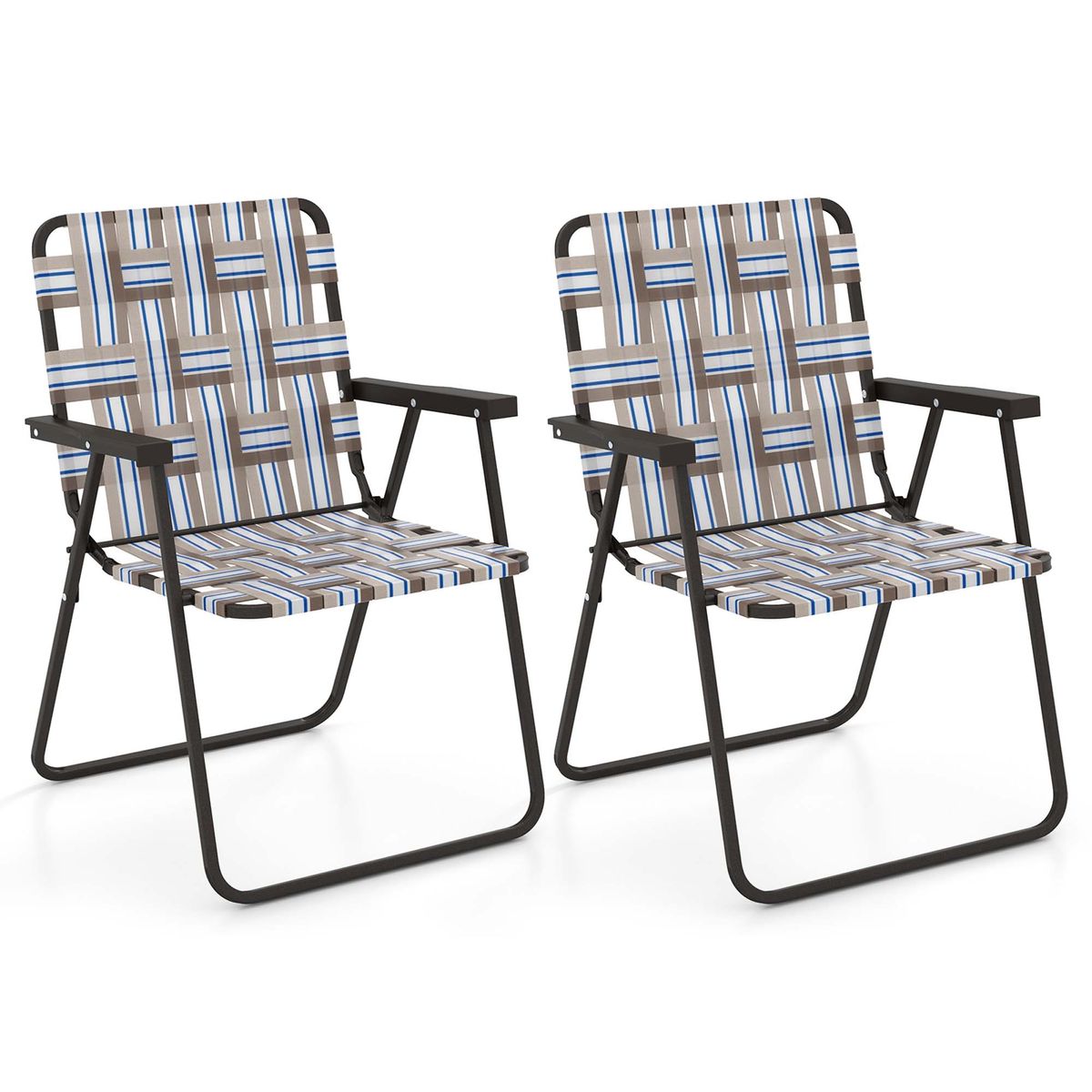 Photos - Chair Costway Lightweight Folding Lawn Webbing   - Brown-2 HCST01234 (2- to 6-Pack)