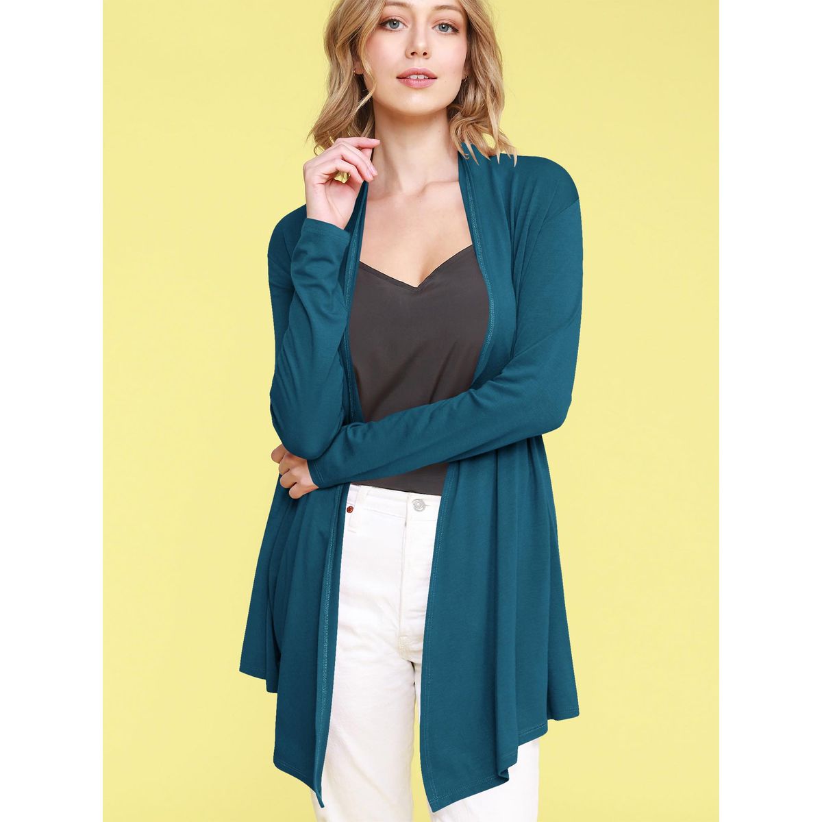 Women's Open Front Knit Cardigan Sweater - TEAL / S