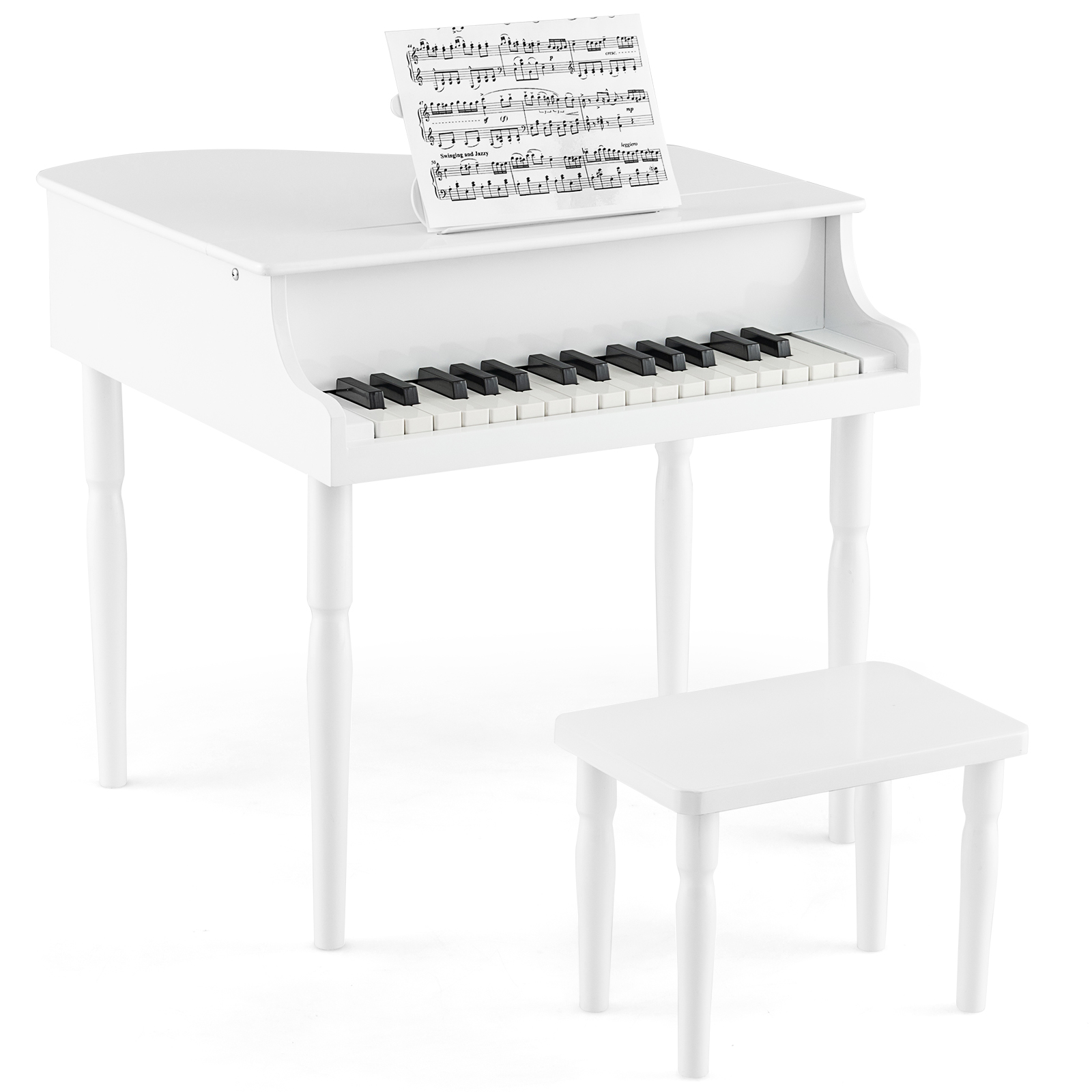 Photos - Musical Toy Costway Kids' Wooden 30-Key Classic Baby Grand Piano - White HWM000367 