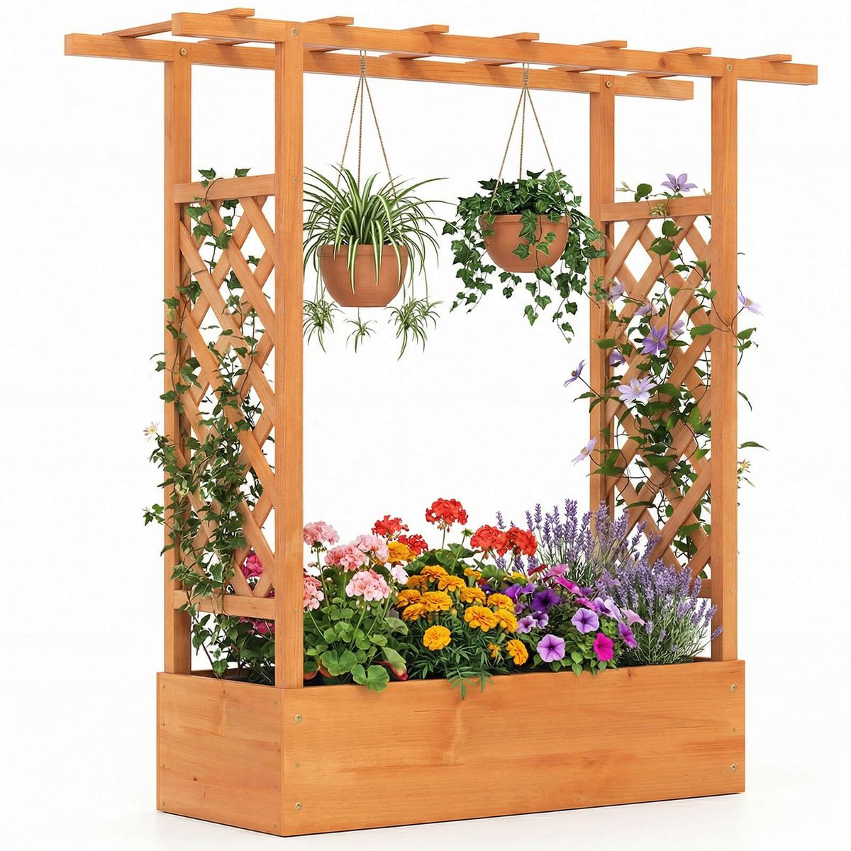Photos - Flower Pot Costway Wooden Raised Garden Bed with Trellis  - Orange-1 HCST12640 (1- or 2-Pack)
