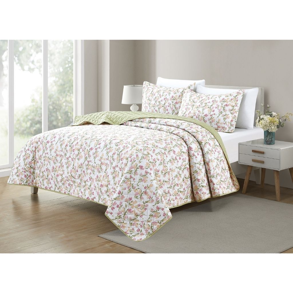 Photos - Duvet Bibb Home Bibb Home® 3-Piece Printed Reversible Quilt Set - King - Sage Bl