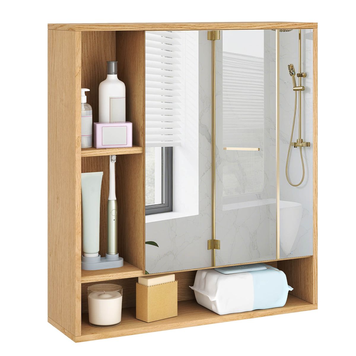 Photos - Wardrobe Costway Bathroom Wall Cabinet with Mirror - Cabinet-Natural HCST13151 