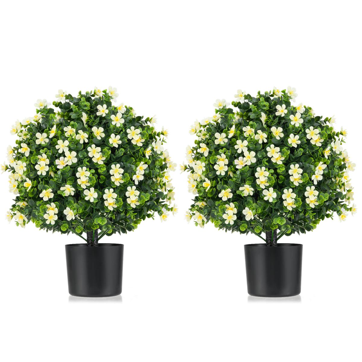 Photos - Other Decoration Costway Artificial Topiary Plants with Flowers - Ball Tree-White HCST06726 (2-Pack)