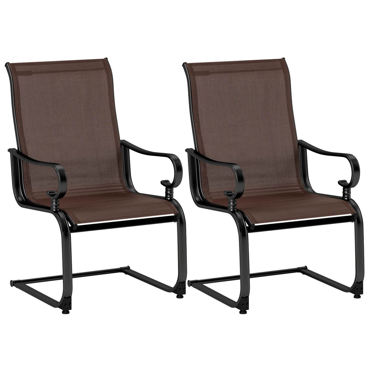 Photos - Garden Furniture Costway Outdoor C-Spring Motion Rocking Chairs  - Brown C-Spring Chairs HCST05698 (Set of 2)