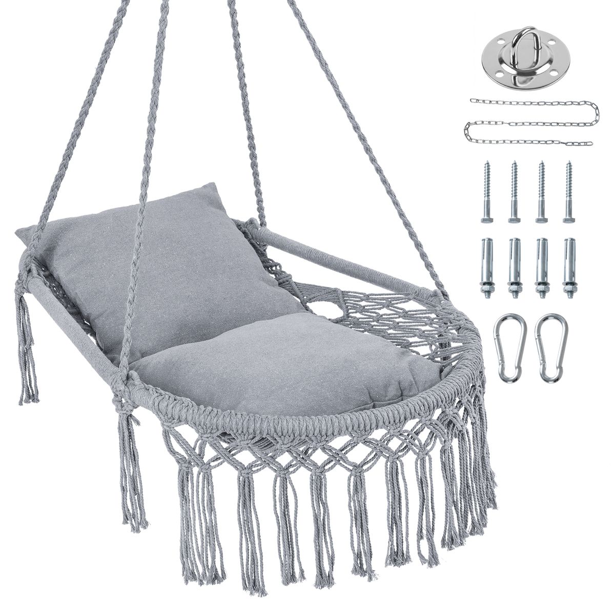 Photos - Canopy Swing Costway Macrame Swing Chair - Swing Chair-Gray HCST13675