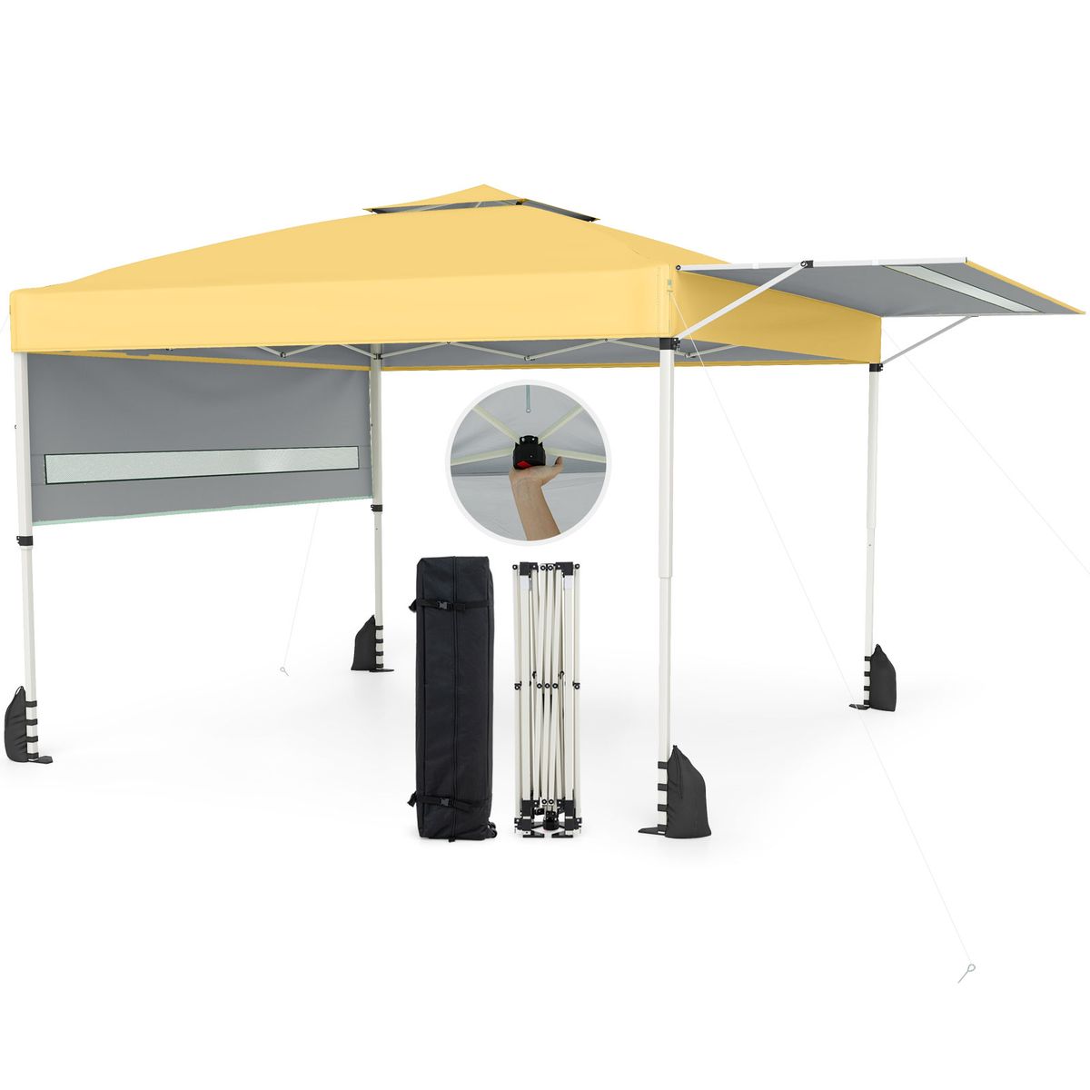 Photos - Garden Furniture Costway 17x10-foot Pop Up Canopy Tent with Awning - Canopy-Yellow HCST13754 