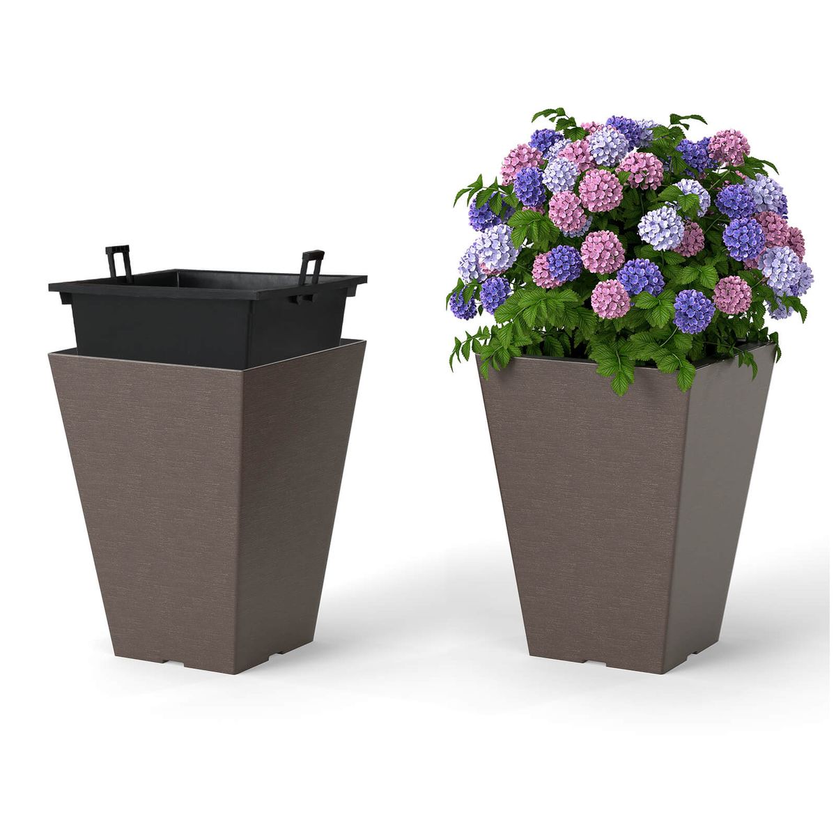 Photos - Flower Pot Costway Square Taper Planter with Removable Inner Bucket - 14" Square Planter HCST08611 (Set of 2)