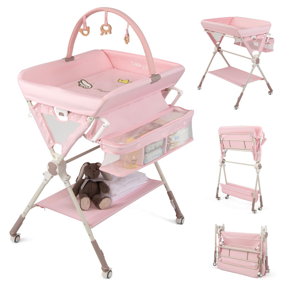 Photos - Changing Table Costway Babyjoy Foldable Baby - Table-Pink HCST13786