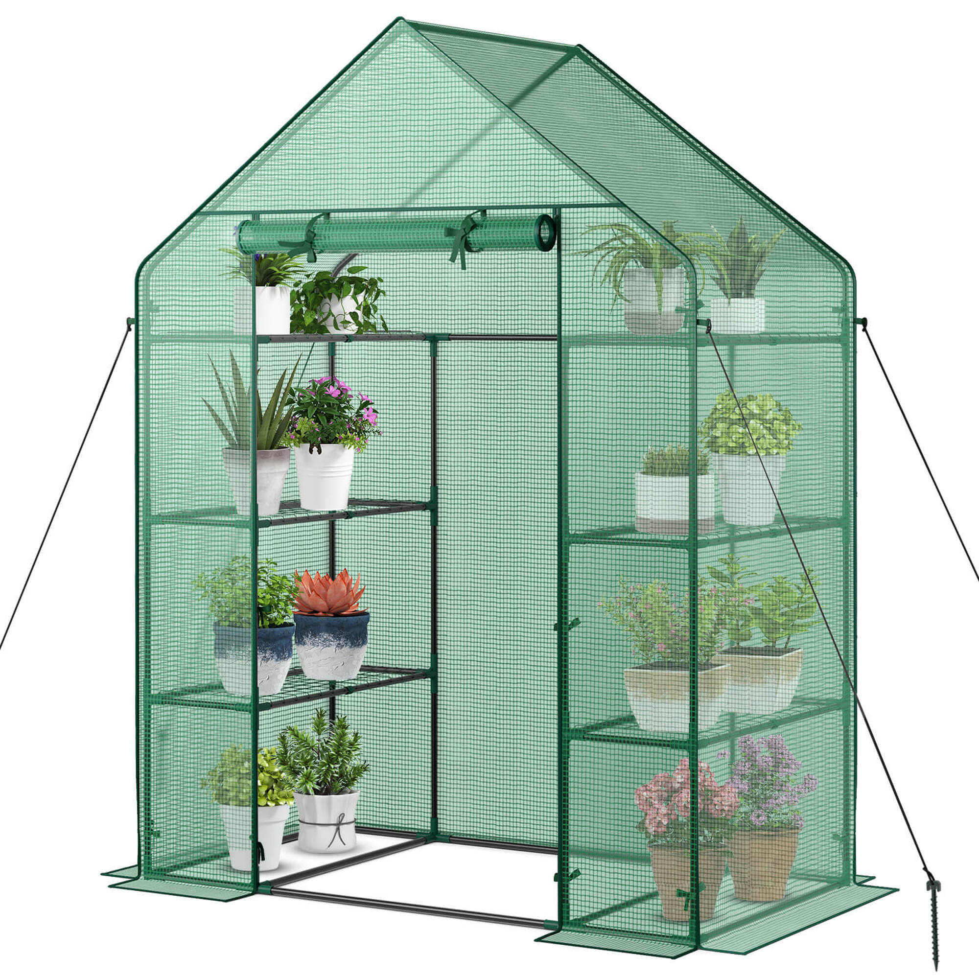 Photos - Greenhouses Costway Portable Outdoor Mini Walk-in 4-Tier Greenhouse - Green GT2663