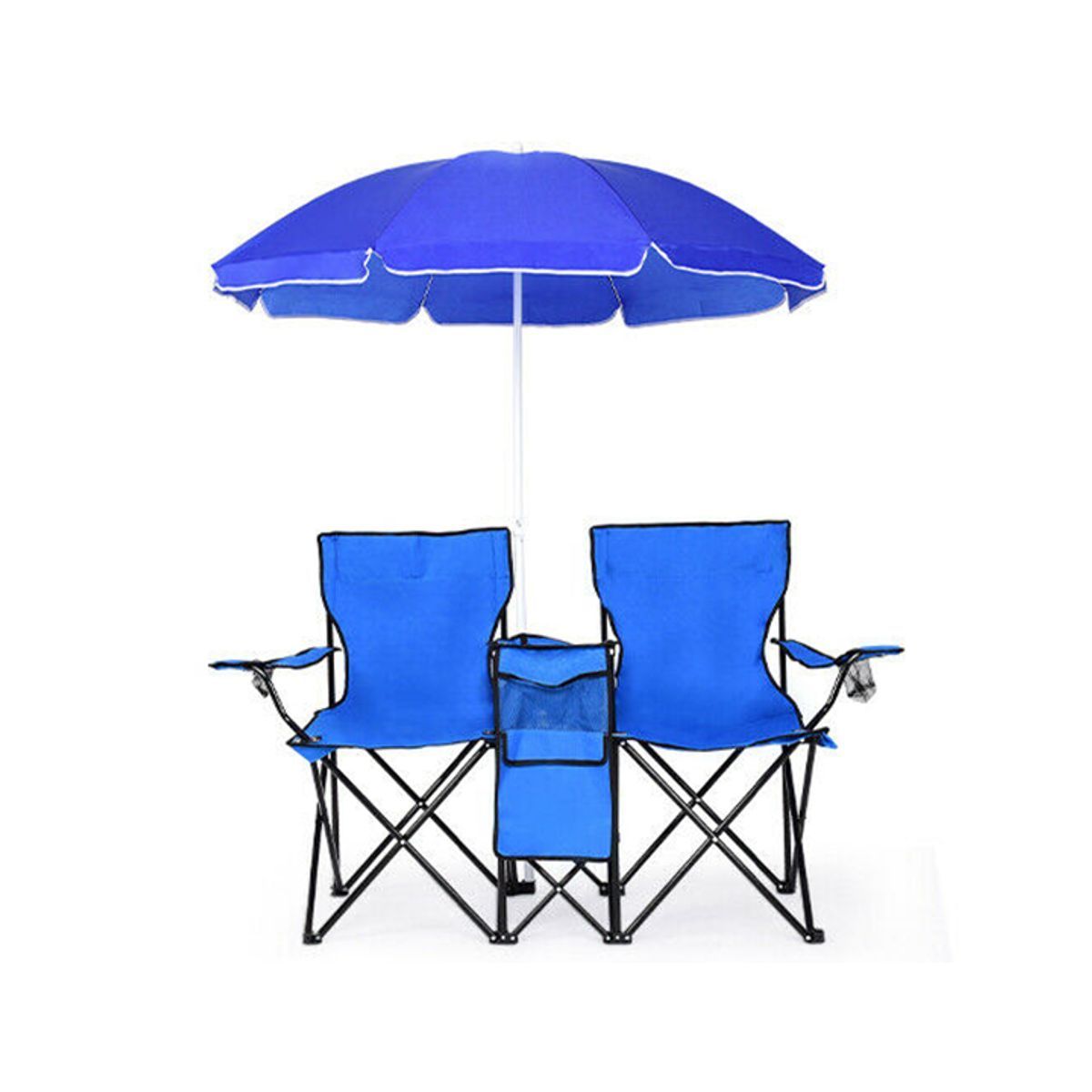 Photos - Outdoor Furniture Costway Folding Double Chair with Umbrella - Blue OP2647 