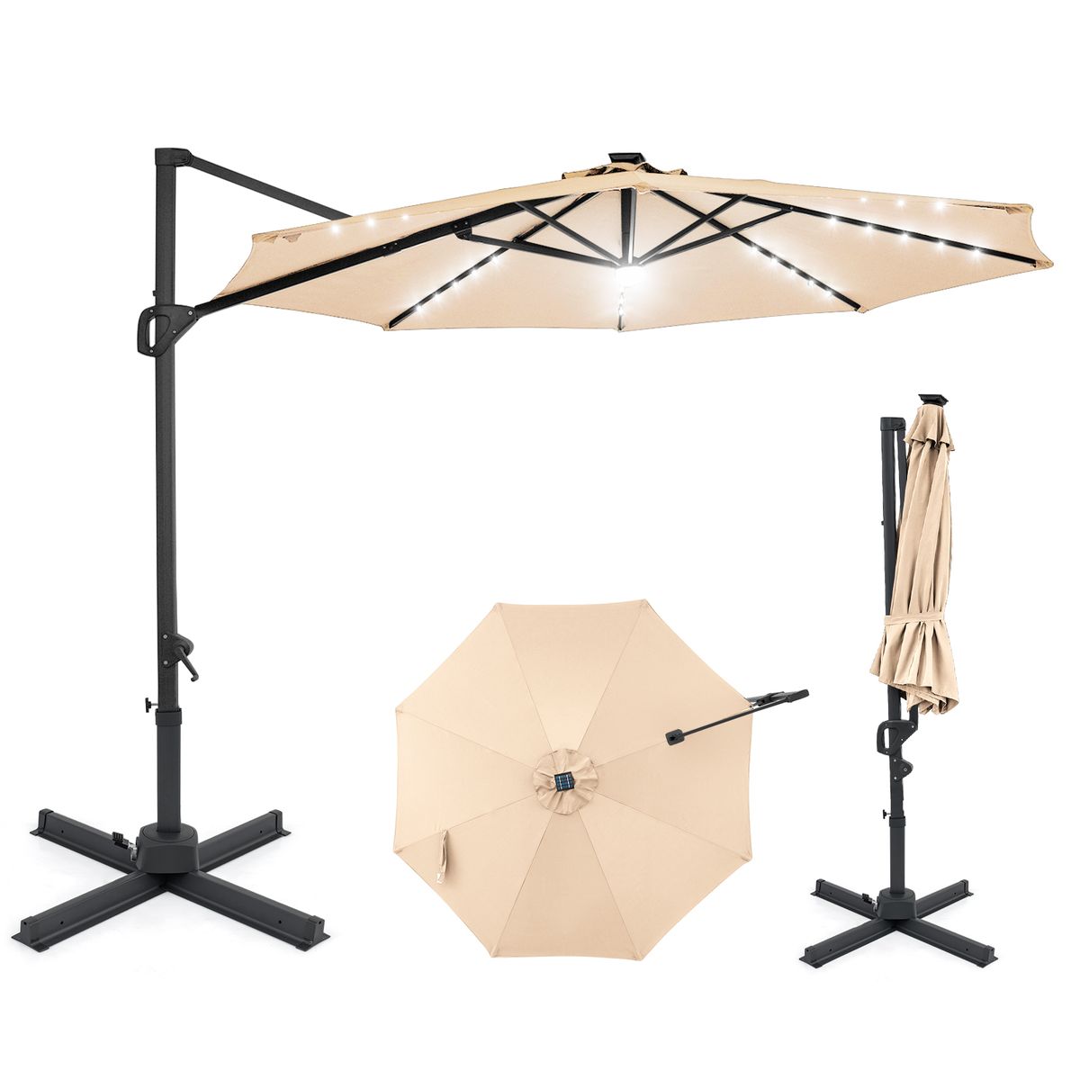 Photos - Parasol Costway LED Cantilever Patio Umbrella - 10 FT-Beige HCST13861 