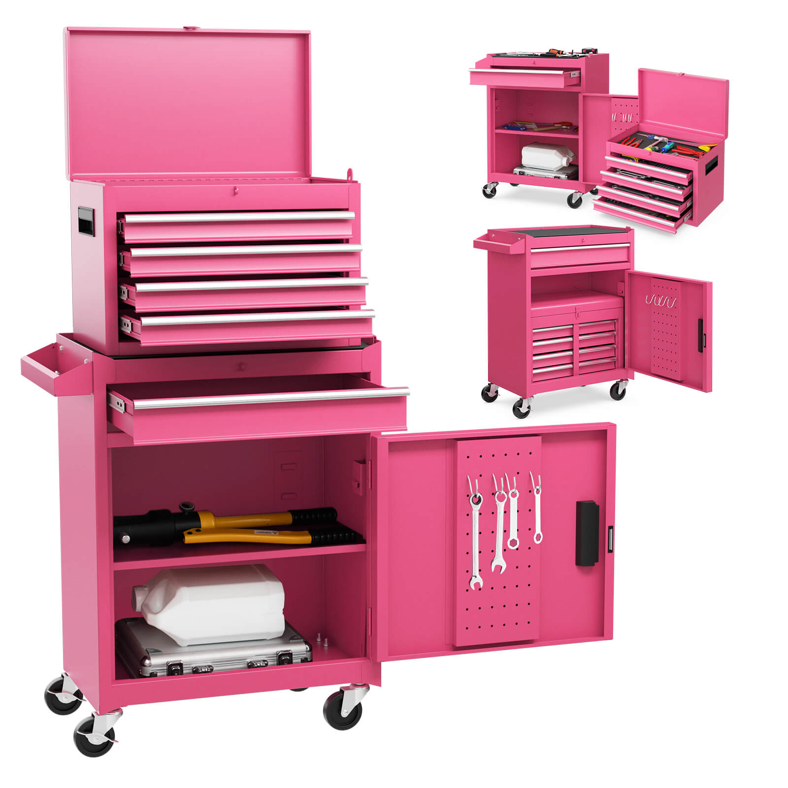 Photos - Inventory Storage & Arrangement Costway 2-in-1 Tool Chest and Cabinet with 5 Drawers - Tool Chest -Pink HCST12978 