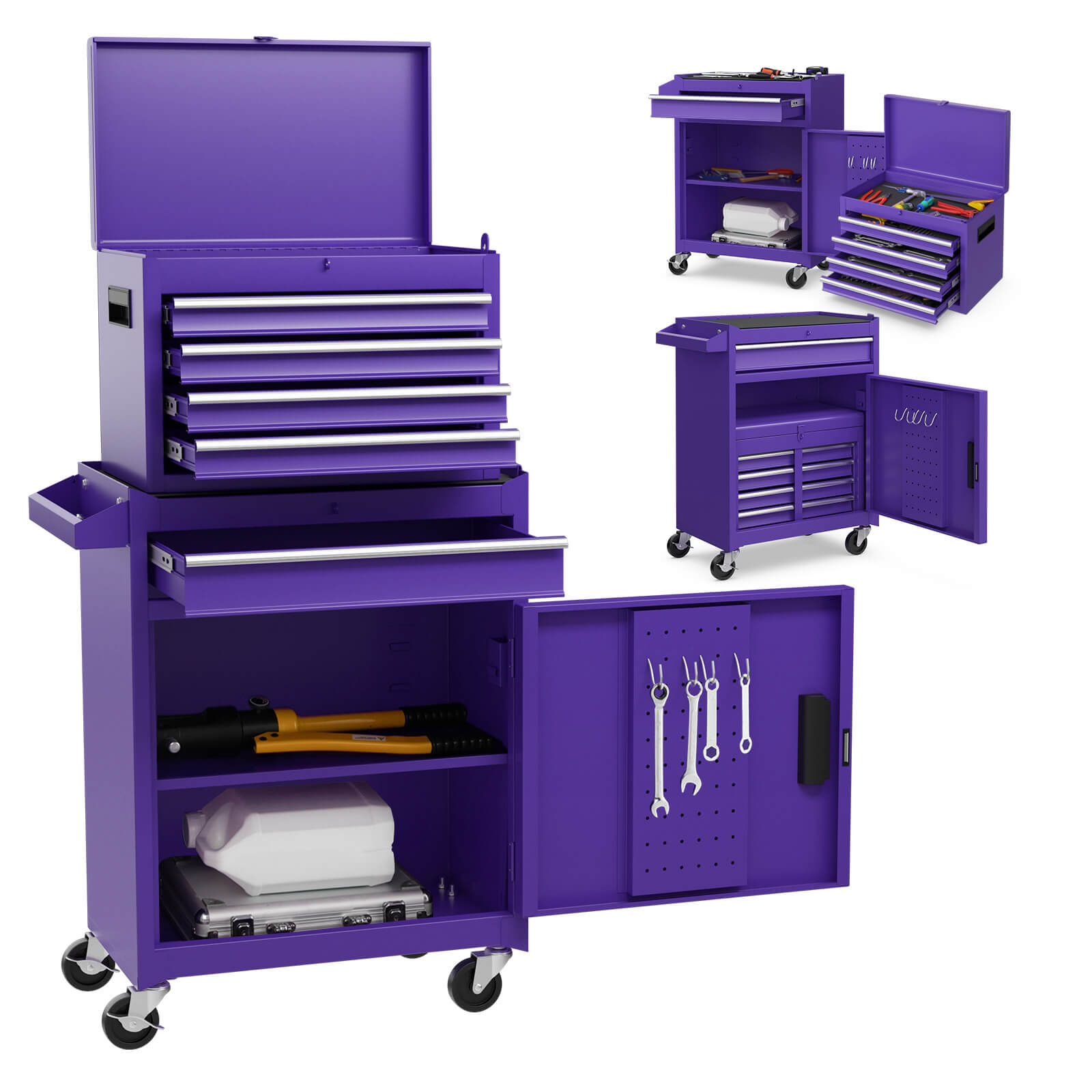 Photos - Kids Furniture Costway 2-in-1 Tool Chest and Cabinet with 5 Drawers - Tool Chest -Purple HCST12683 