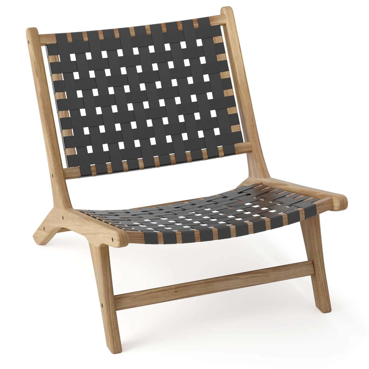 Photos - Chair Costway Modern Armless Teakwood Lounge with Nylon Woven Backrest & Seat - Lounge -Black HCST03429