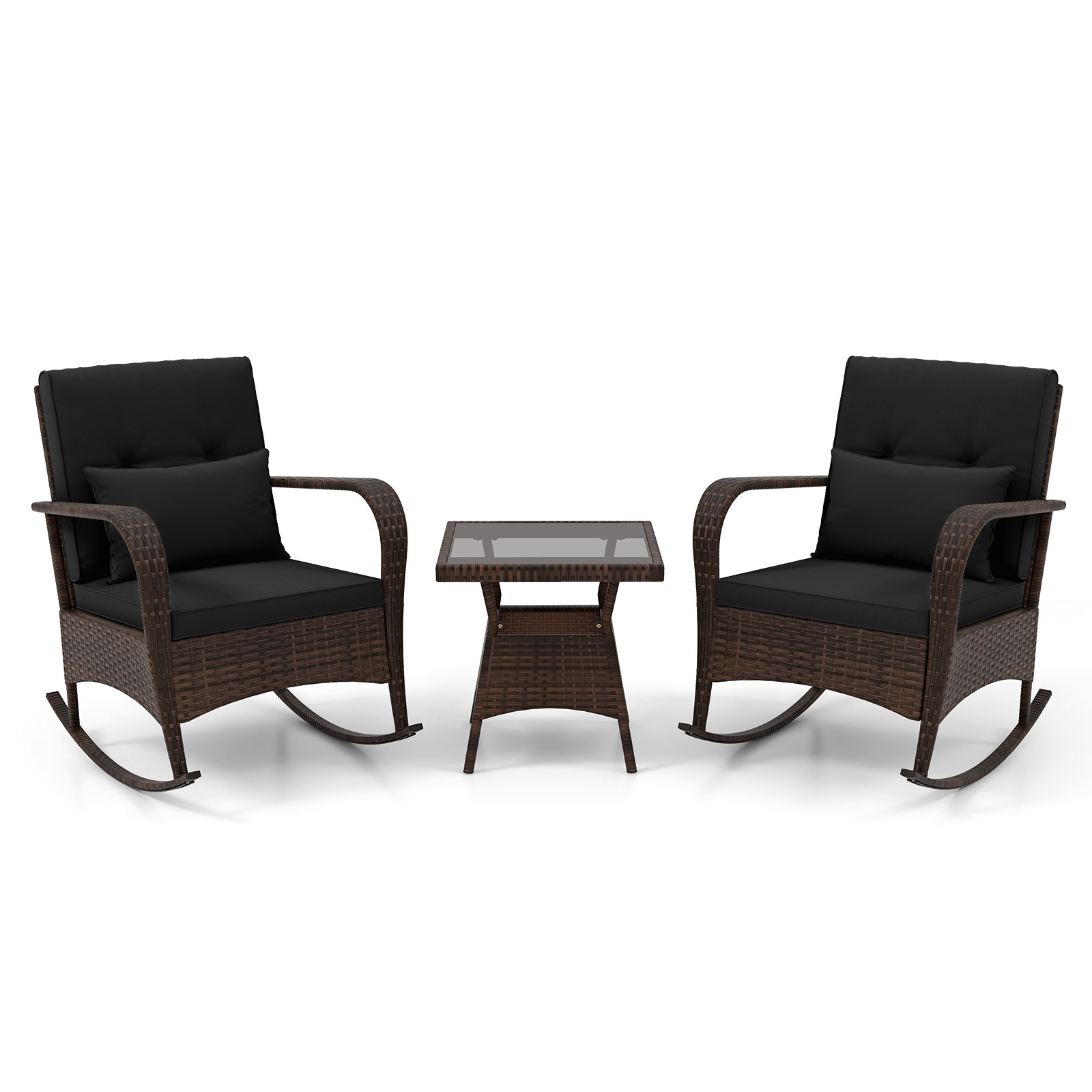 Photos - Garden Furniture Costway 3-Piece Rocking Bistro Set with Removable Cushions - Black HCST06880