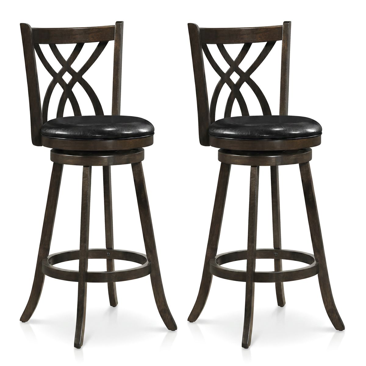 Photos - Chair Costway Swivel Bar Stools - Dark Brown-2 HCST16444 (Set of 2 or 4)