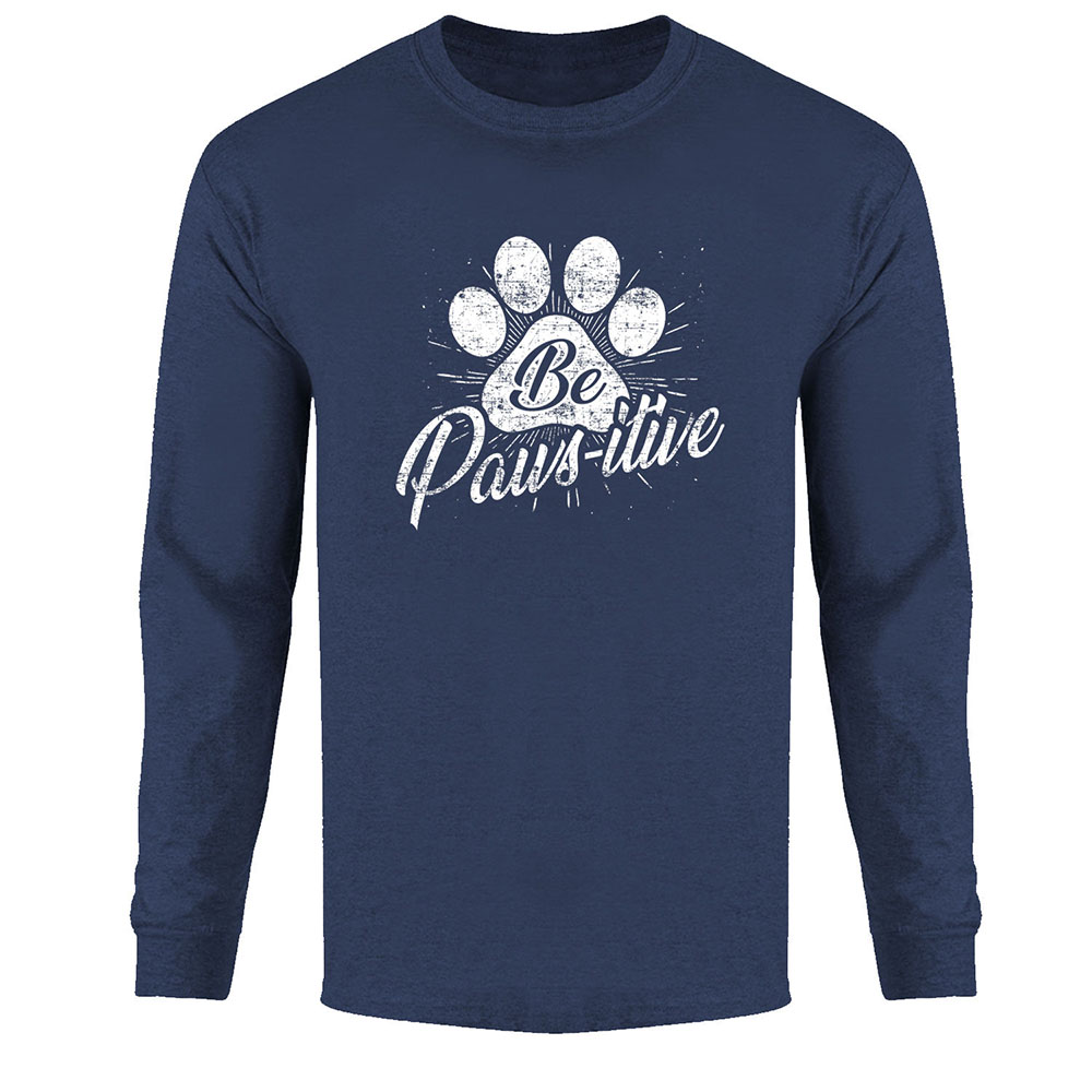 Men's Best Dog Ever Long Sleeve Shirt - Be Paws-itive - Navy / 2XL