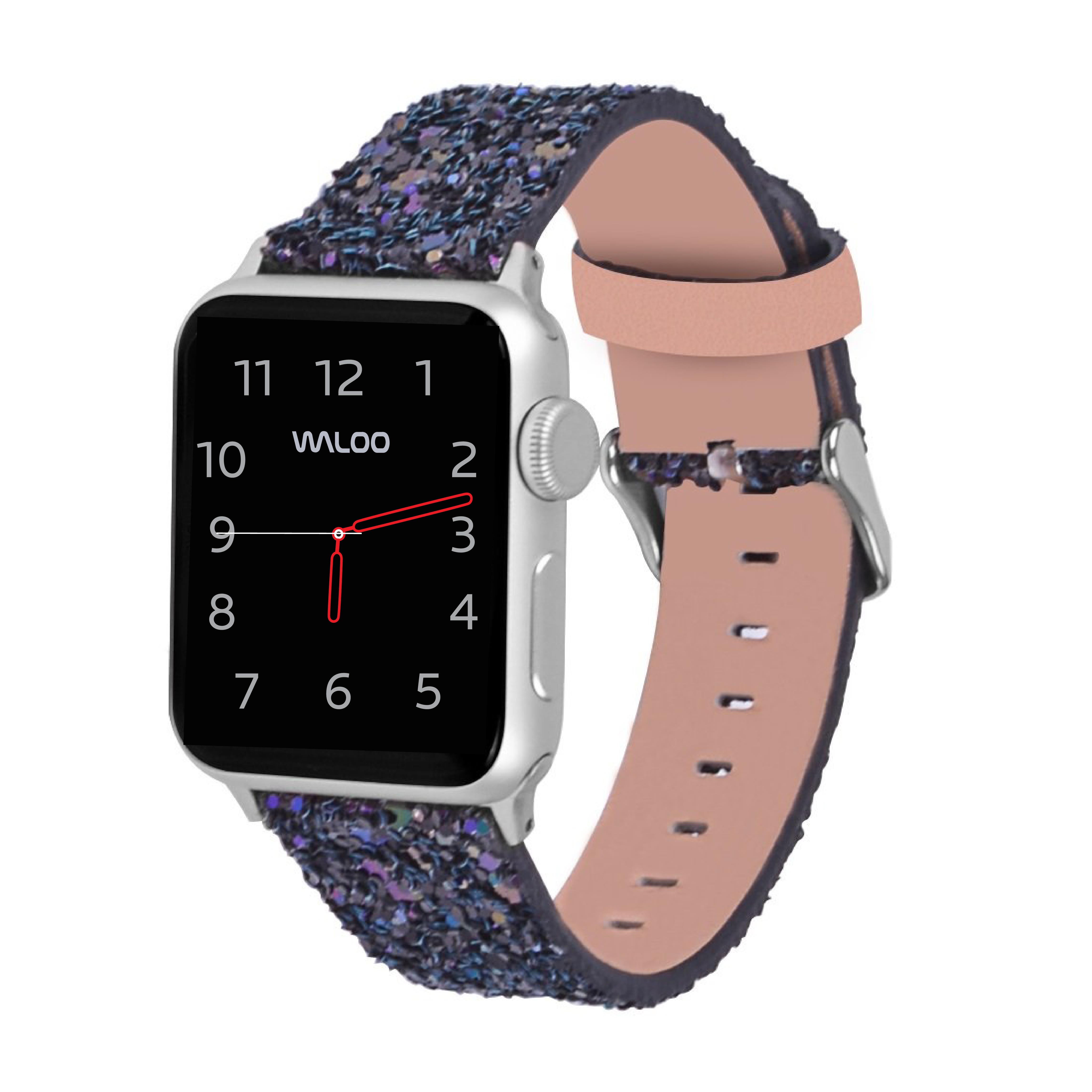 Photos - Watch Strap Waloo Sparkly Leather Apple Watch Band - 38/40/41mm - Black 10187