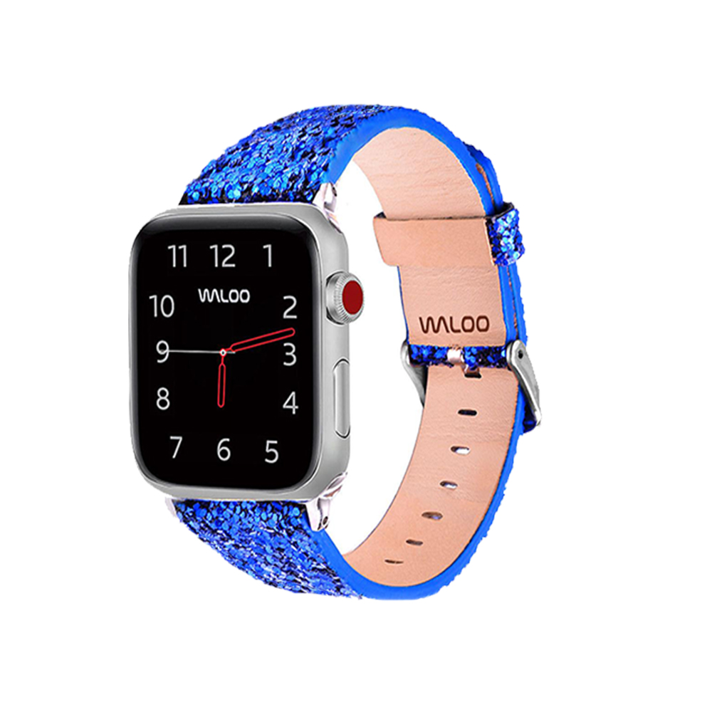 Photos - Watch Strap Waloo Sparkly Leather Apple Watch Band - 42/44/45mm - Blue 10195