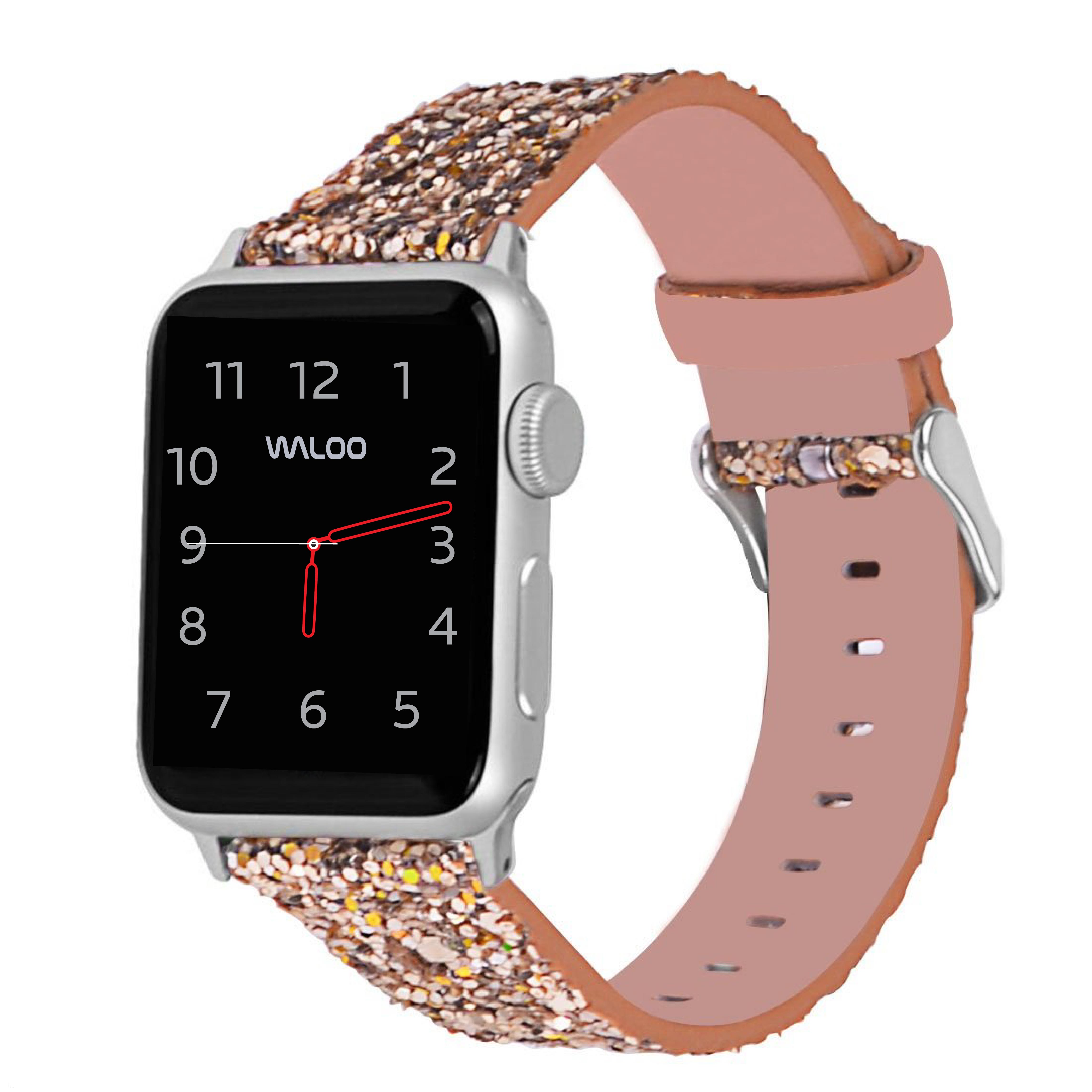 Photos - Watch Strap Waloo Sparkly Leather Apple Watch Band - 42/44/45mm - Gold 10196