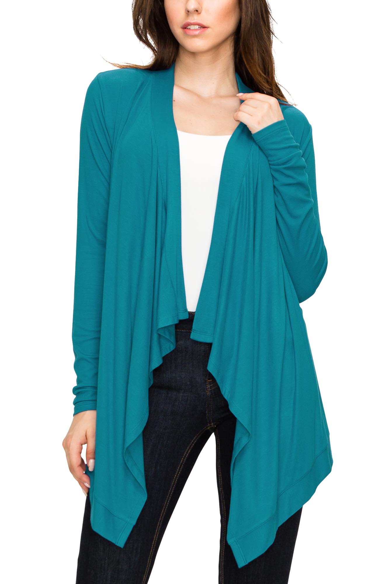 Women's Basic Draped Long Sleeve Open Front Knit Cardigan - JADE / XL