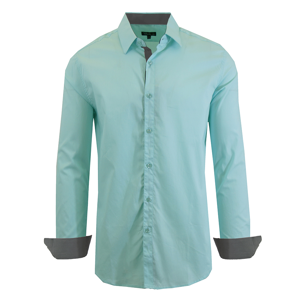 Men's Solid Color Slim-Fit Long-Sleeved Dress Shirt - Mint - X-Large