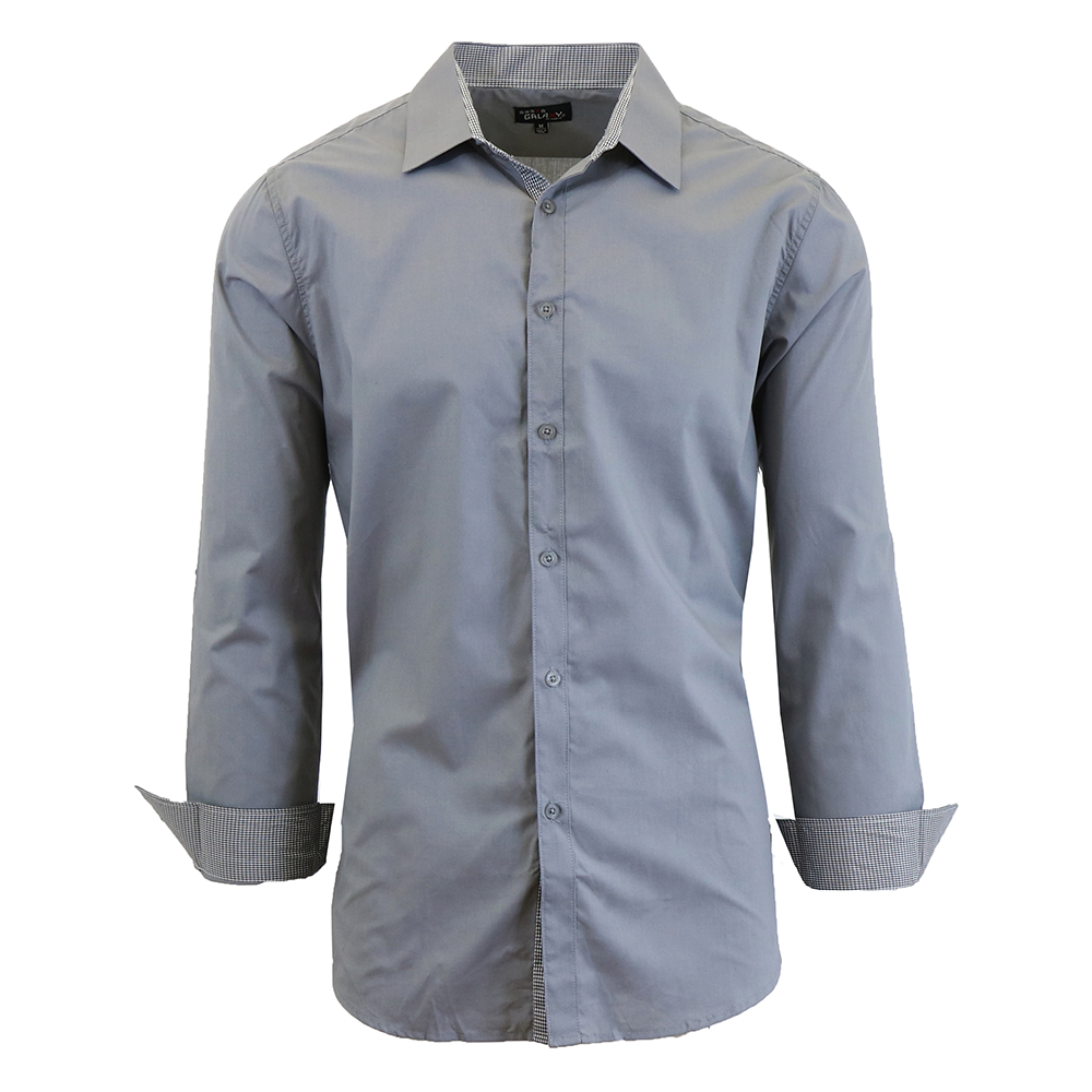 Men's Solid Color Slim-Fit Long-Sleeved Dress Shirt - Medium Gray - Small