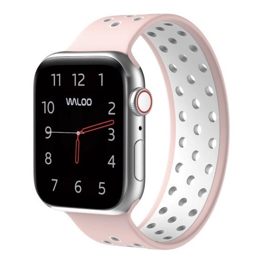 Waloo® Breathable Silicone Band for All Apple Watch Series - 38/40/41 MM - Pink / White - Large
