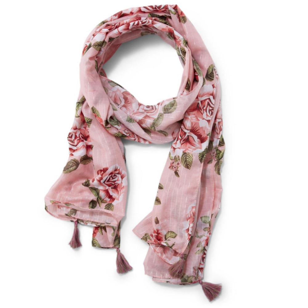 Lightweight Floral Rose Scarf - Pink Rose Scarf
