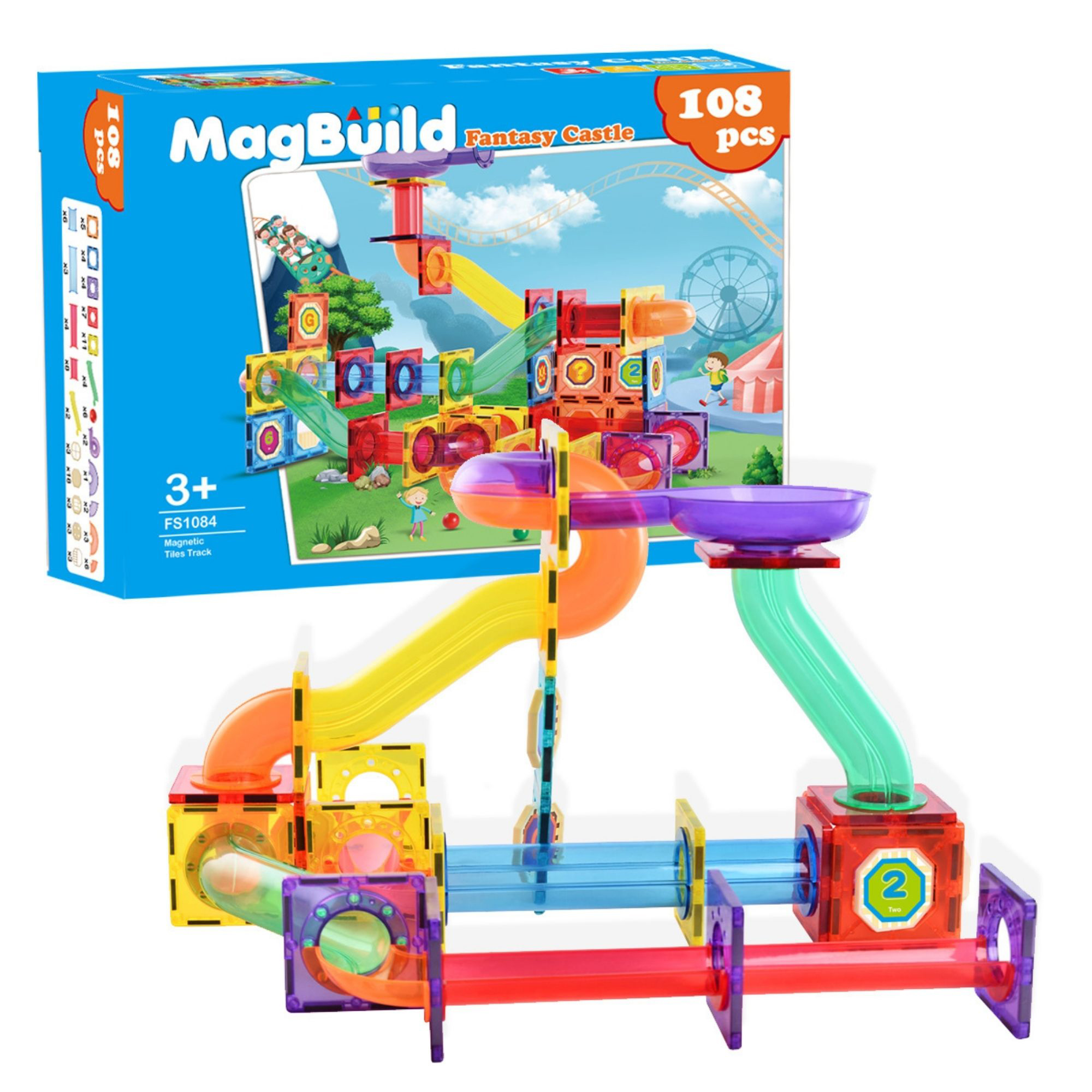 Photos - Construction Toy Zunammy Kids' Magnetic Building Tile Set - 108 pcs Fantasy Castle FS1084