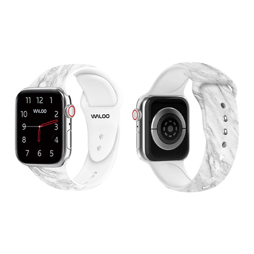 Waloo Soft Silicone Marble Pattern Replacement Band for Apple Watch -  White 38/40/41mm