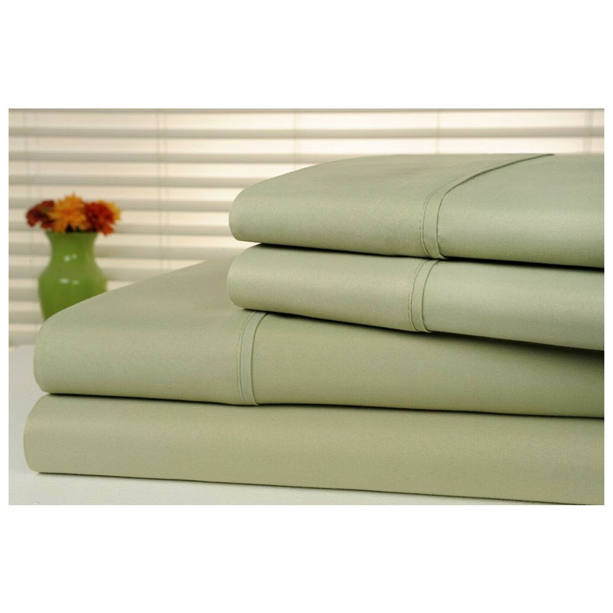 Photos - Bed Linen Private Label 1800TC Bamboo Blend 4-Piece Sheet Set with Deep Pockets - Full - Sage 1112FLSG