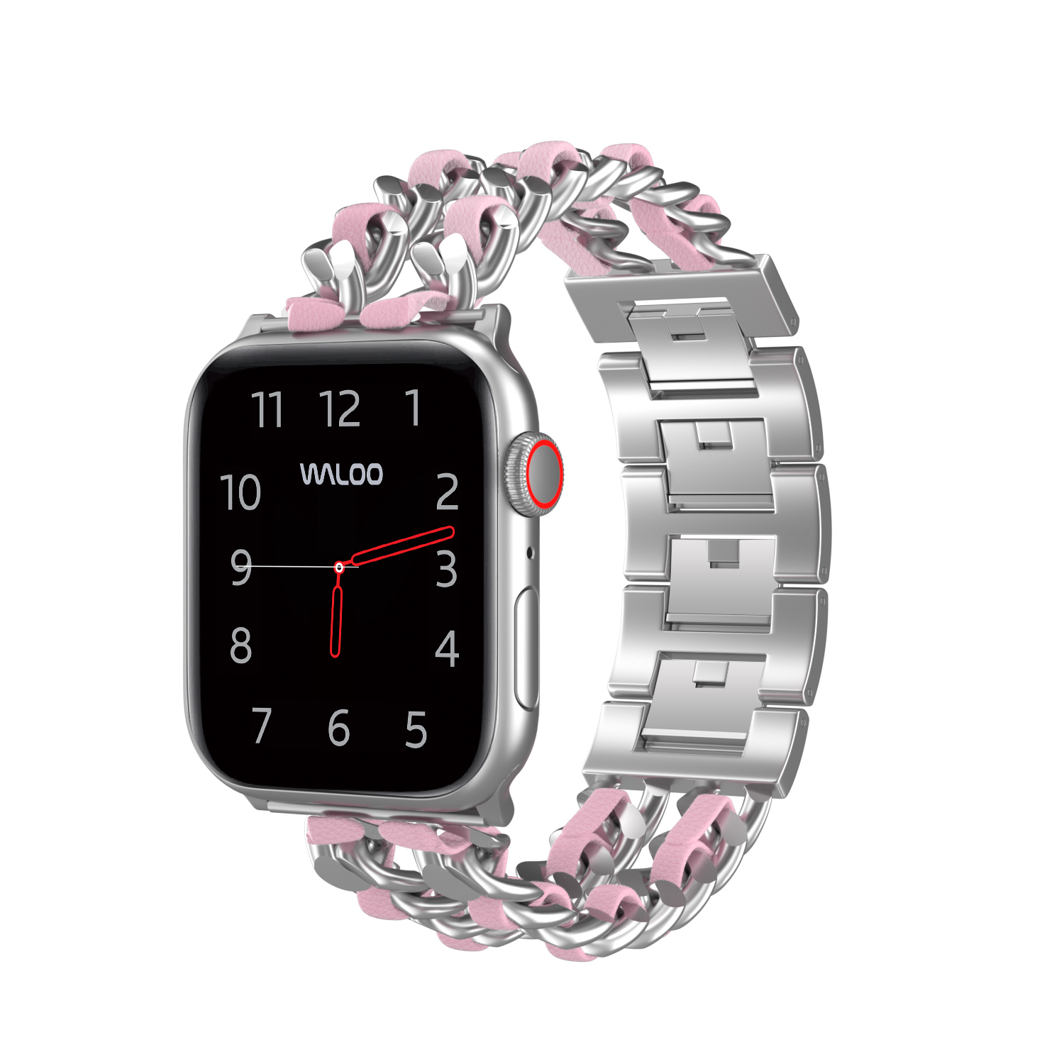 Photos - Watch Strap Waloo Looped Leather Band for Apple Watch - 42/44/45MM - Silver/Pink 42/44