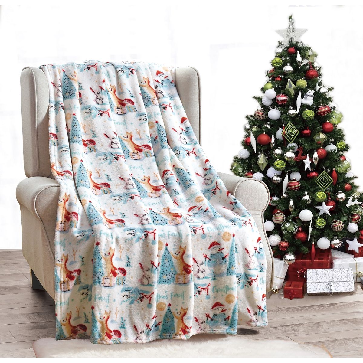 Noble House Soft Fleece Winter Holiday Throw Blanket - Forest Friends