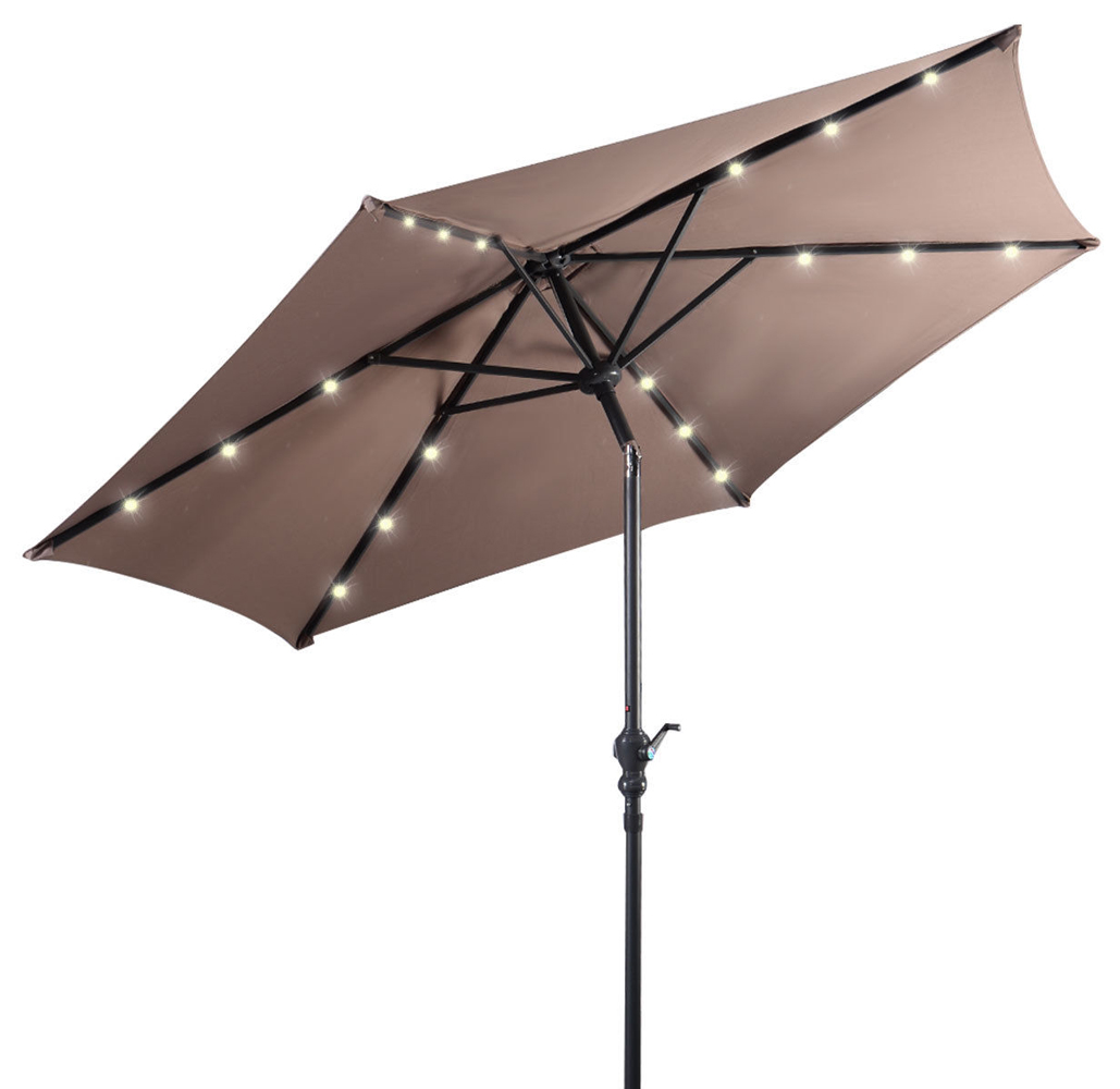 Photos - Parasol Costway 9-Foot Solar LED Tilt Patio Umbrella with Crank - Tan OP2804TN-UNT 