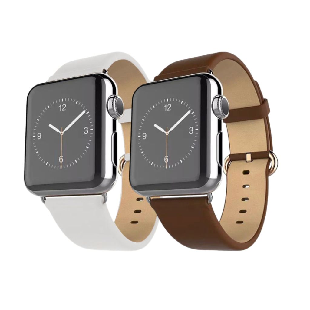 Waloo® Leather Grain Band for Apple Watch (2-Pack) - 38mm - White / Brown