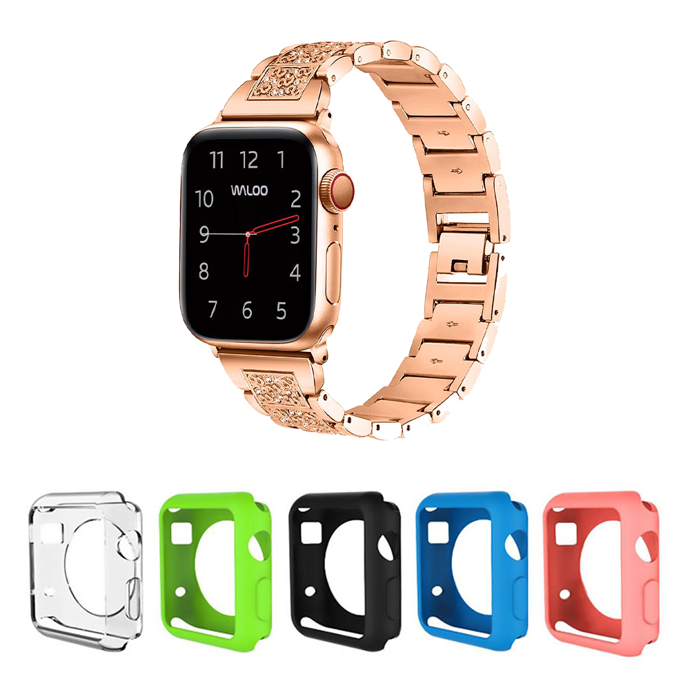 Photos - Watch Strap Waloo Rhinestone Pattern Band + 5-Count Gel Case for All Apple Watch Serie