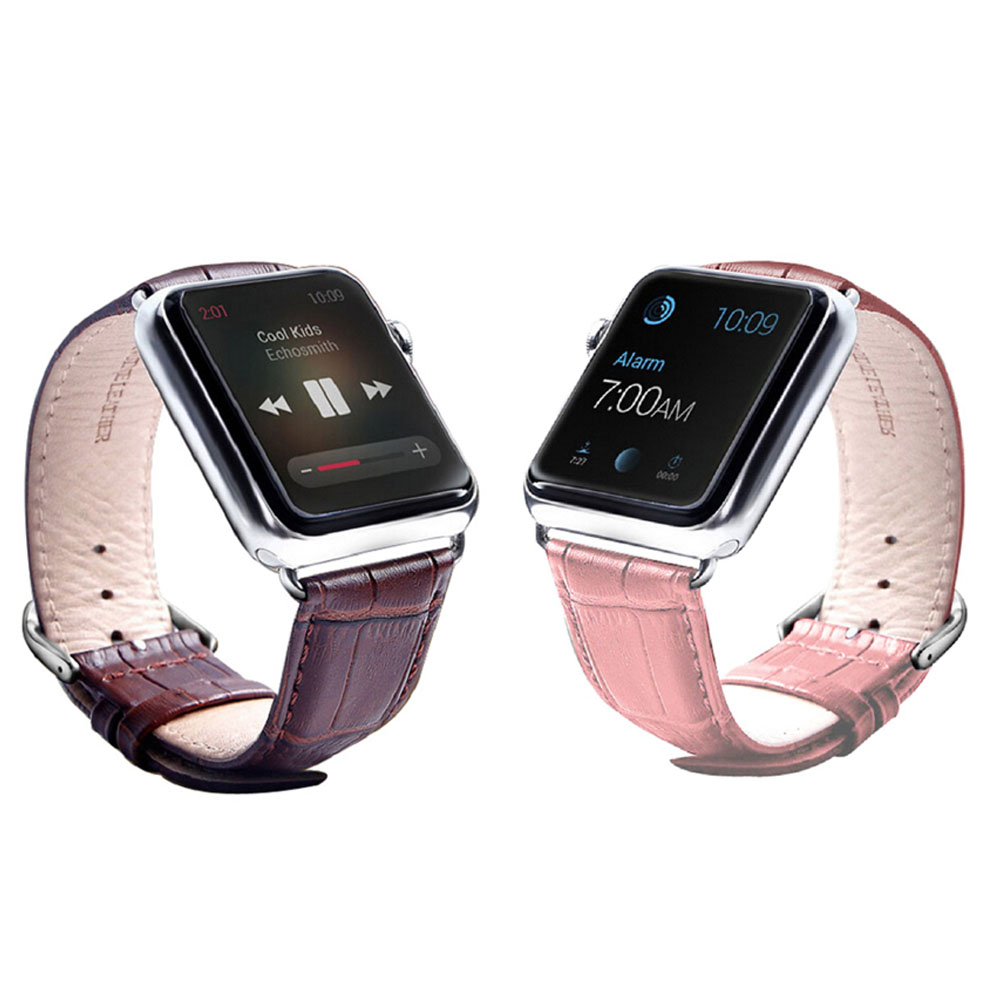 Photos - Watch Strap Waloo Crocodile Leather Band for Apple Watch  - Croc-2PK-42mm-Brown/Pink CROC-2PK-42MM-BROWN/PINK(2-Pack)