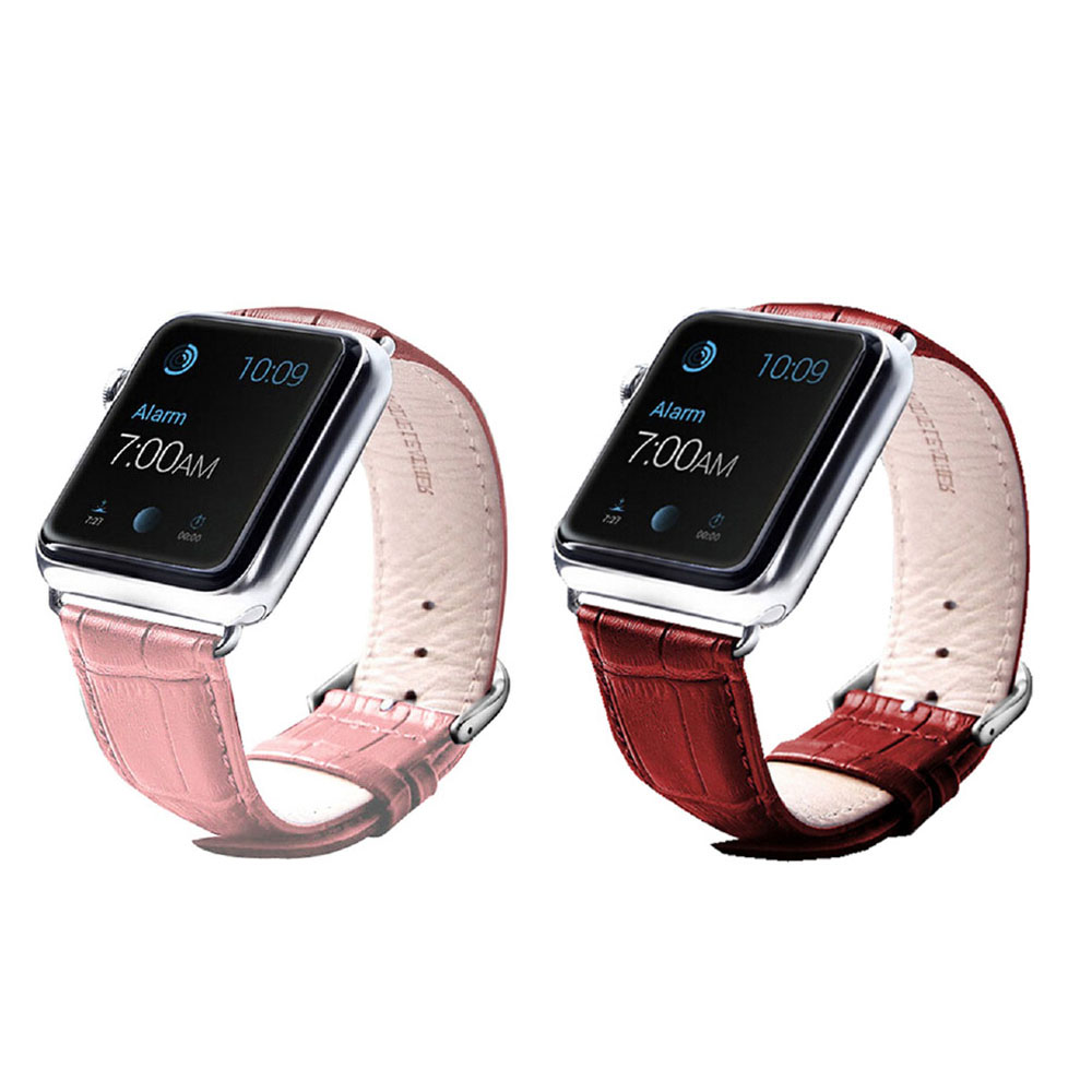 Photos - Watch Strap Waloo Crocodile Leather Band for Apple Watch  - Croc-2PK-42mm-Pink(2-Pack)