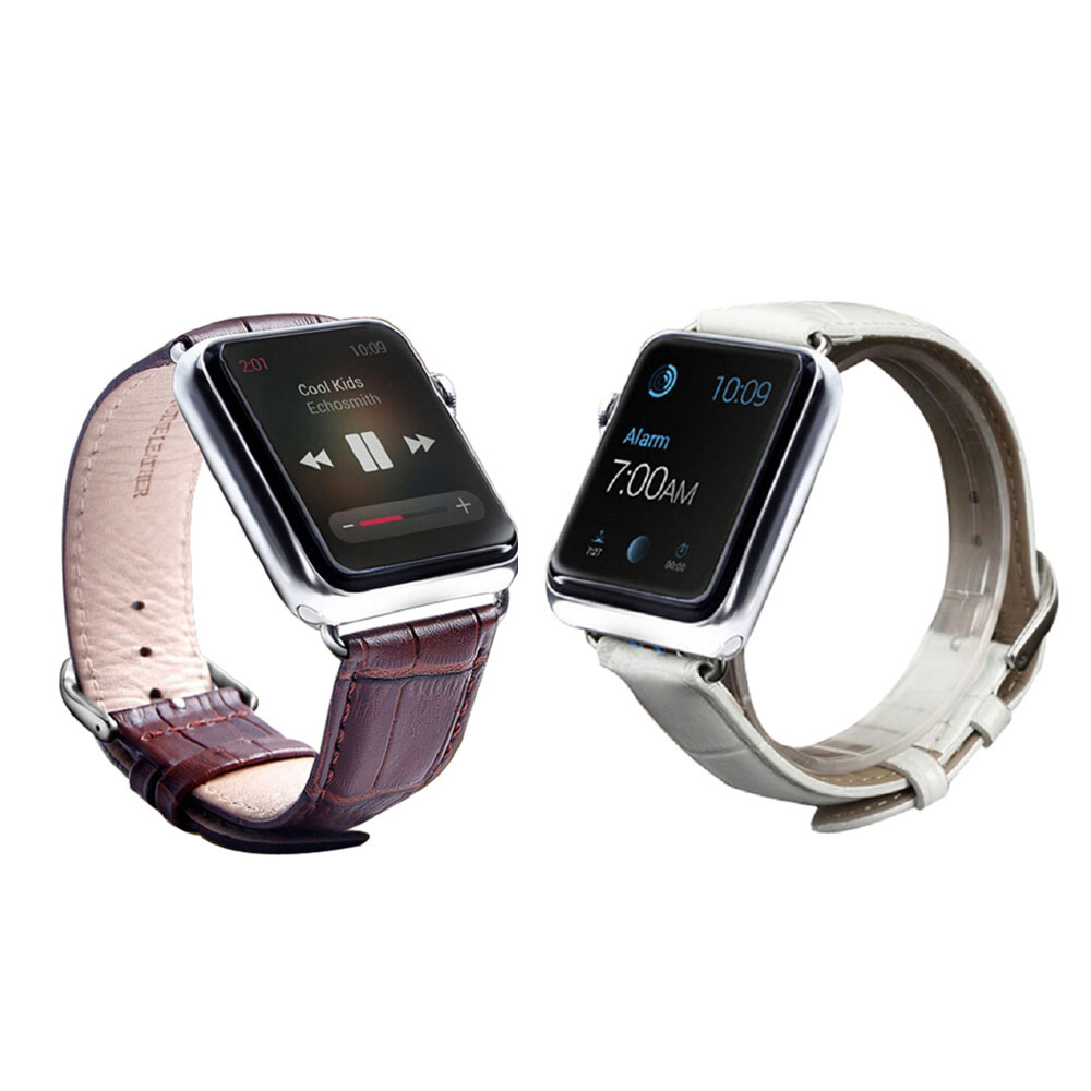 Crocodile Leather Band for Apple Watch (2-Pack) - Croc-2PK-38mm-Brown/White