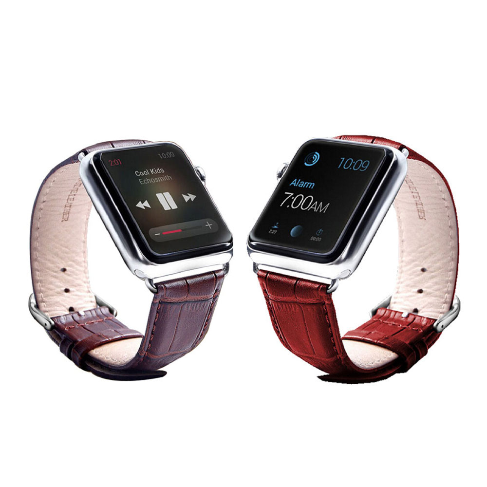 Crocodile Leather Band for Apple Watch (2-Pack) - Croc-2PK-38mm-Brown/Red